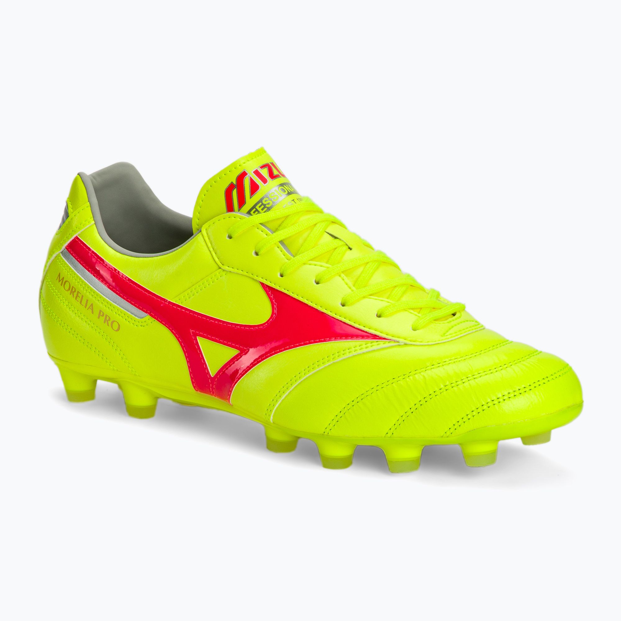 Buty piłkarskie Mizuno Morelia II Pro MD safety yellow/fiery coral 2/galaxy silver 
