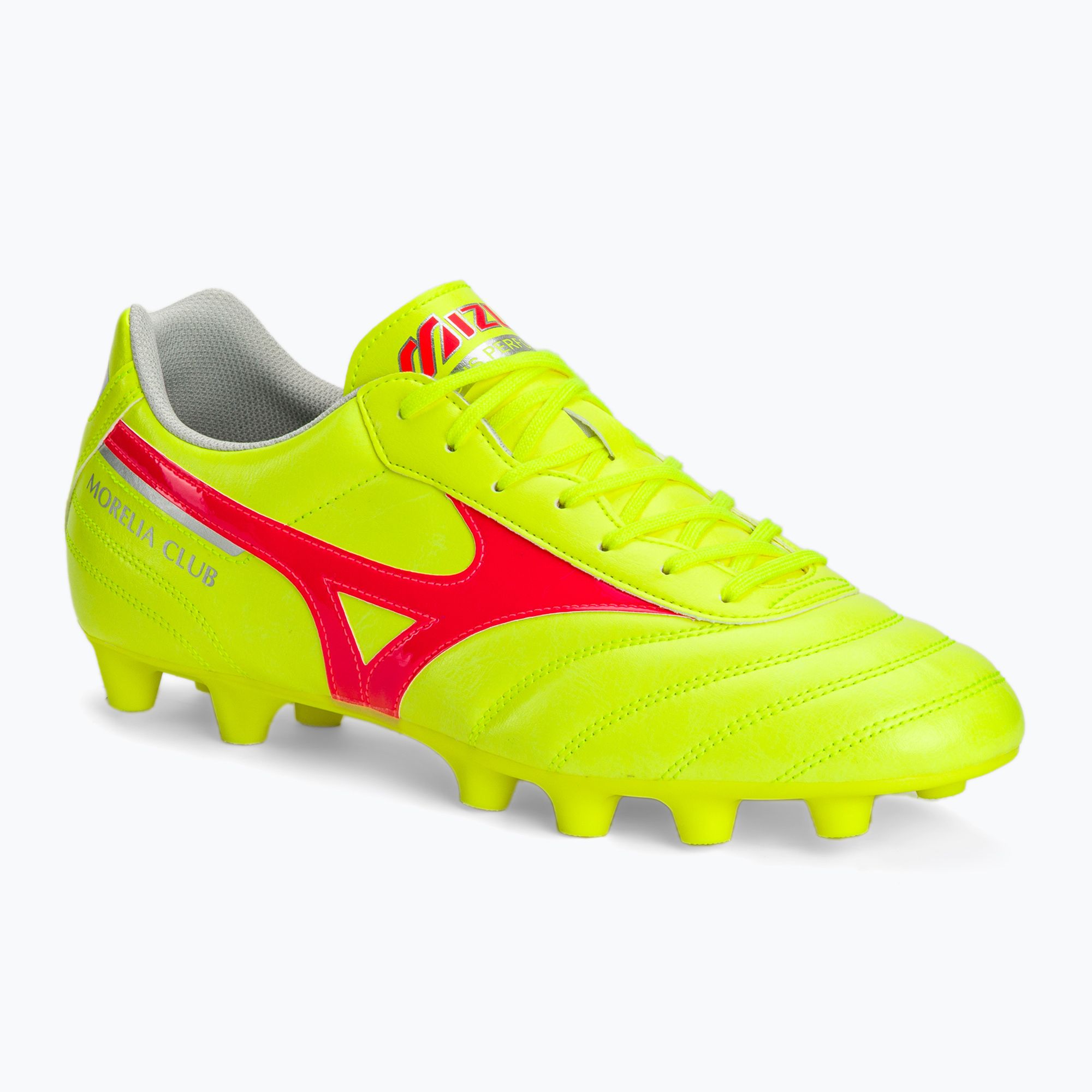 Buty piłkarskie Mizuno Morelia II Club MD safety yellow/fiery coral 2/galaxy silver 