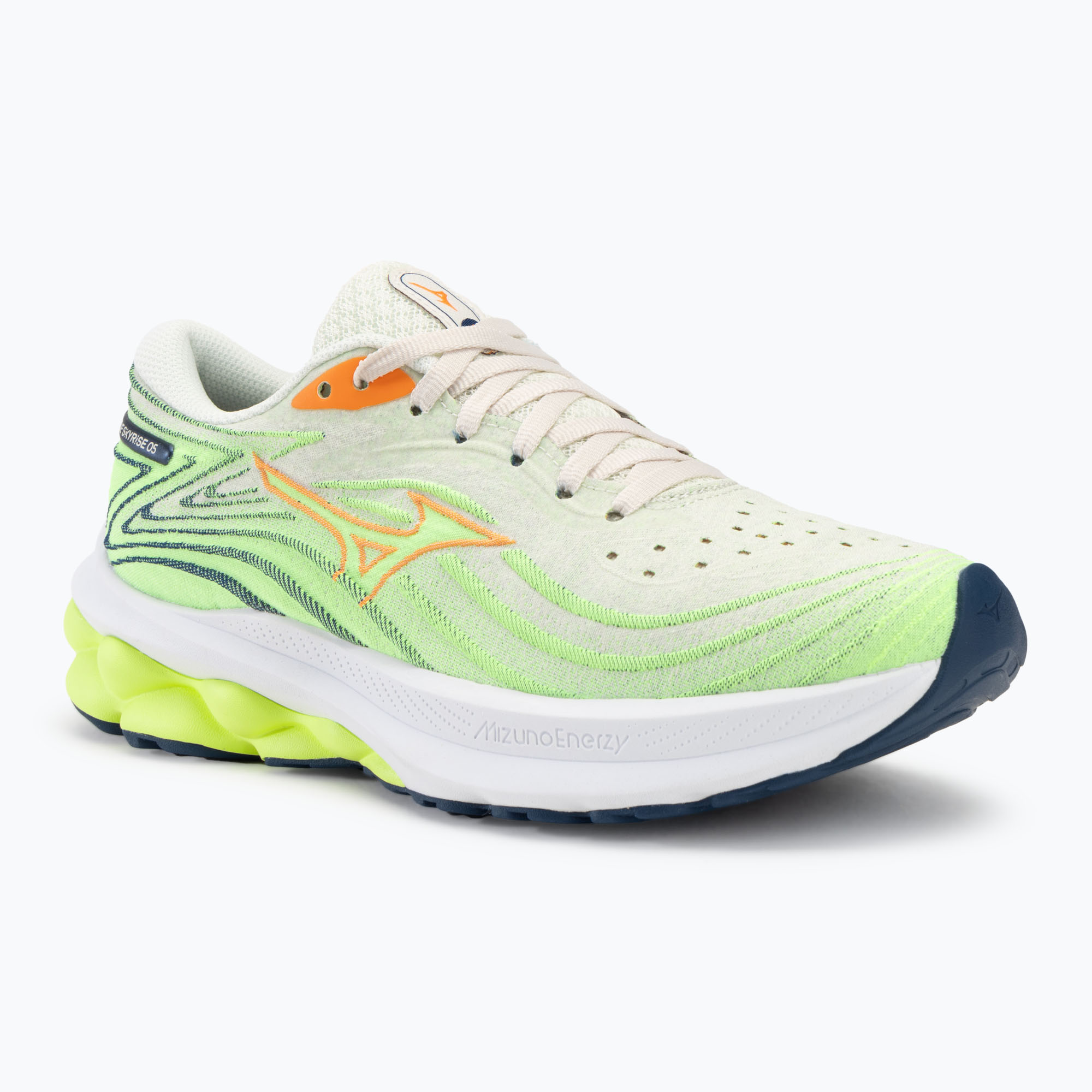 Buty do biegania damskie Mizuno Wave Skyrise 5 pristine/ vibrant orange/ mizuno neo lime 