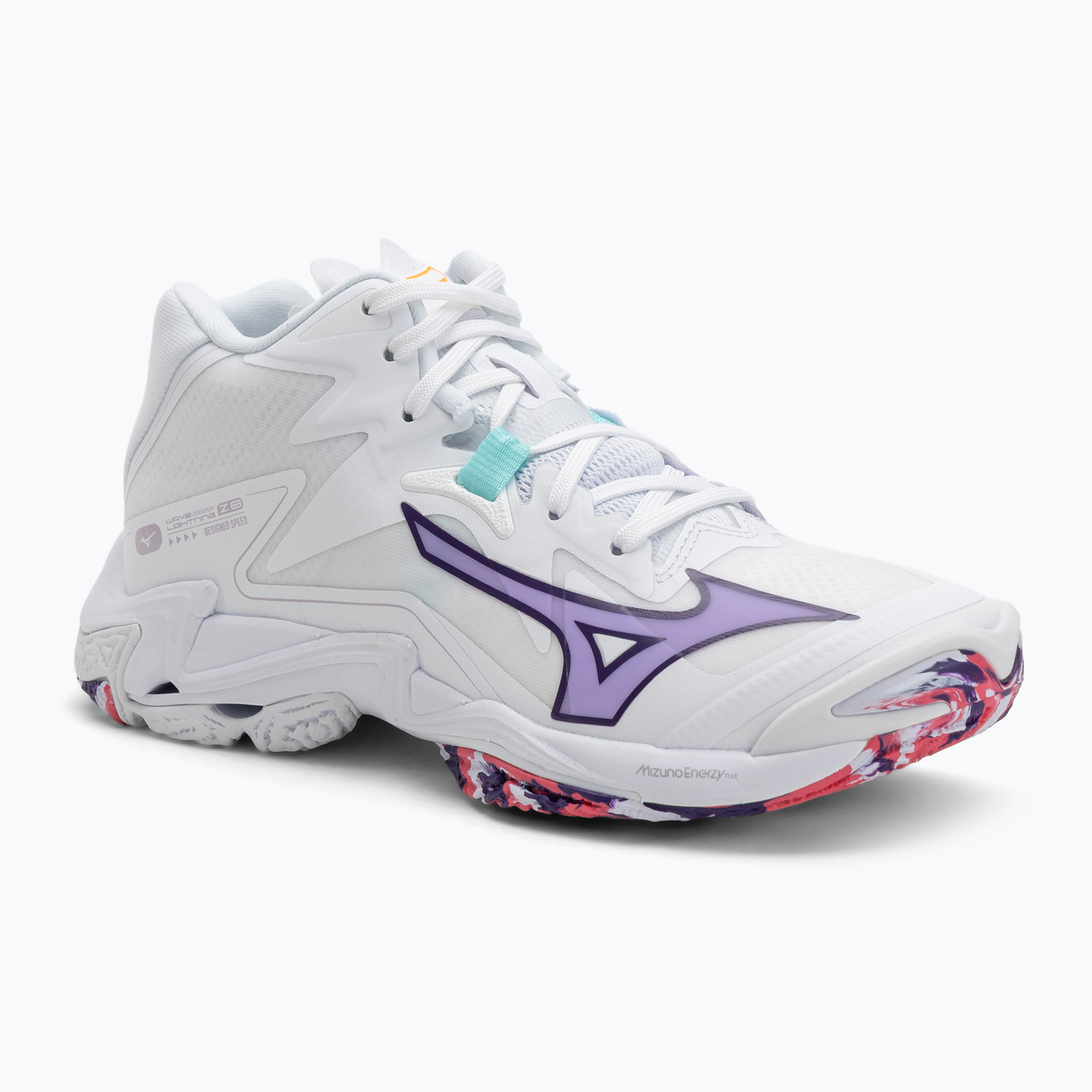 Buty do siatkówki damskie Mizuno Wave Lightning Z8 Mid white/violet indigo/camelliaros 