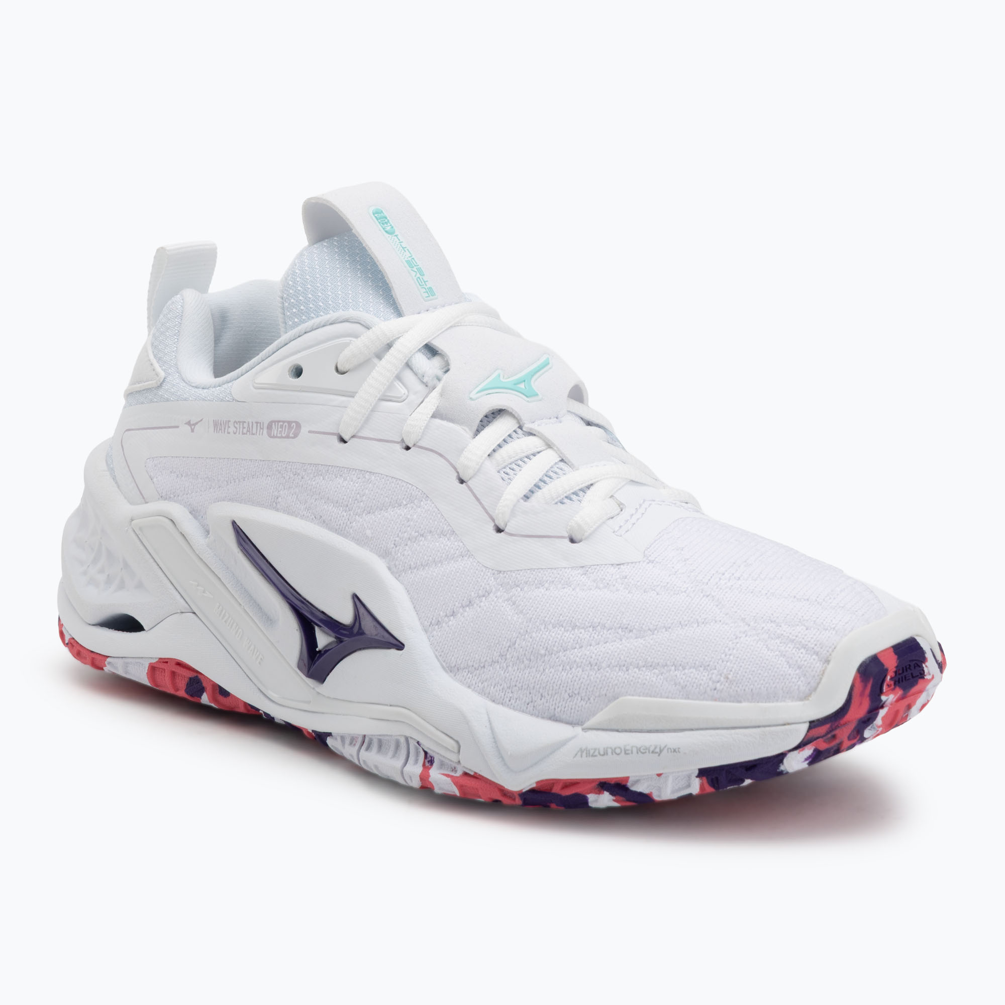 Buty do piłki ręcznej Mizuno Wav Stealth Neo 2 white/violet indigo/camellia rose