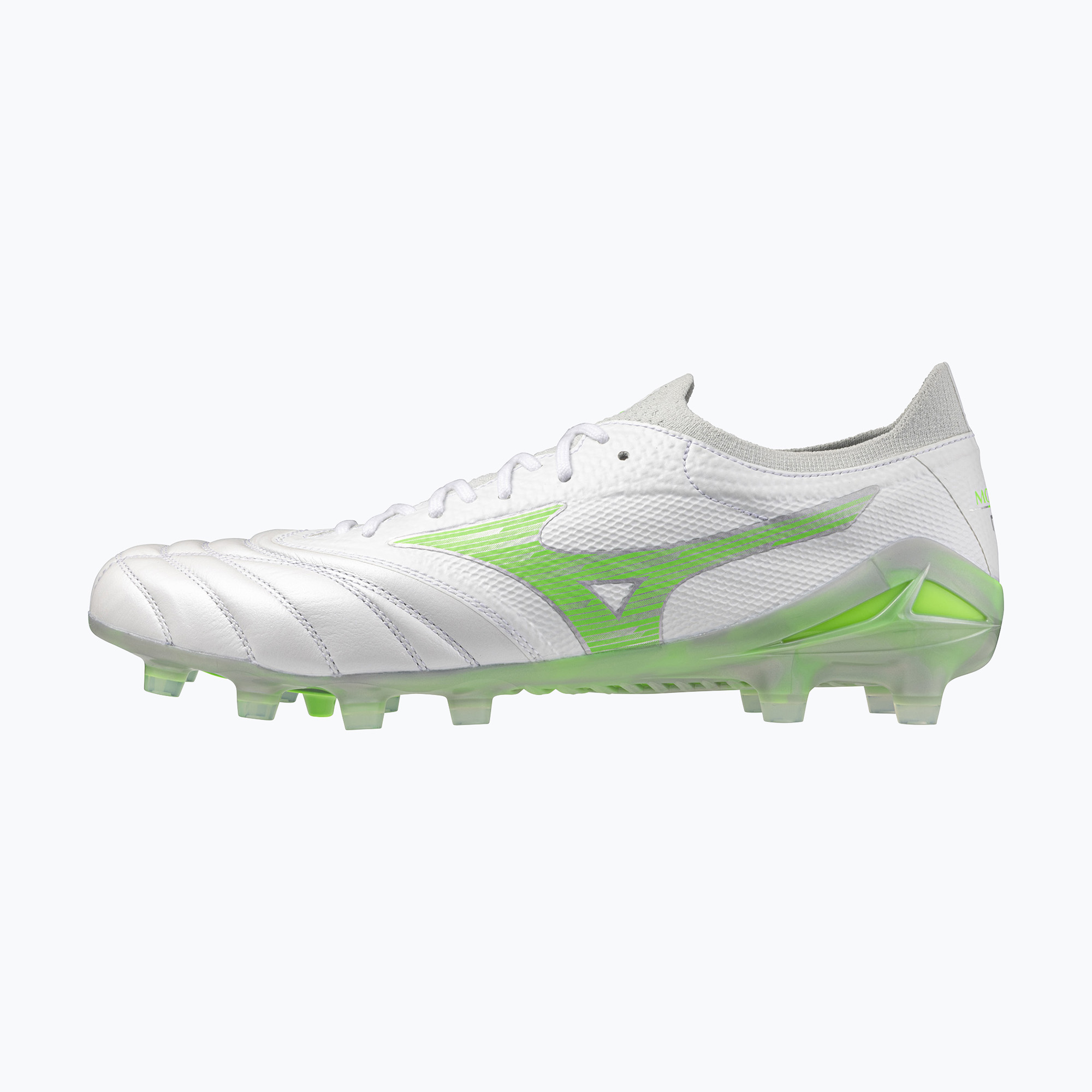 Buty piłkarskie męskie Mizuno Morelia Neo IV Β Elite MD white/neon green/cool gray 3c 