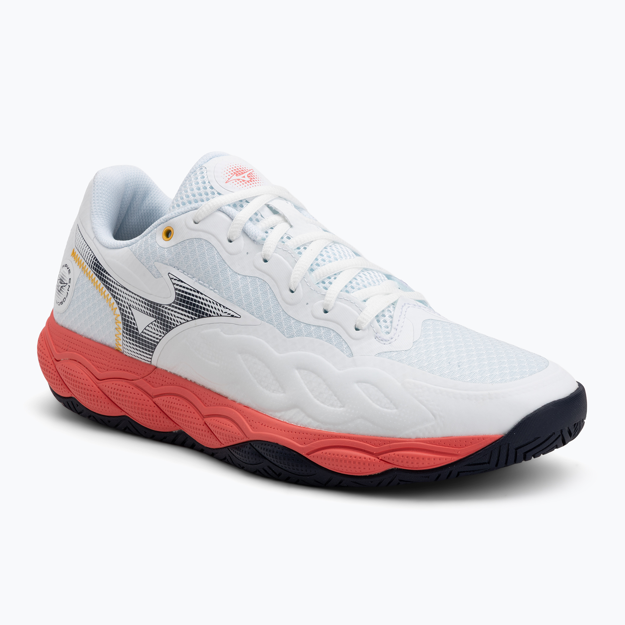 Buty do tenisa męskie Mizuno Wave Enforce Court AC white/baritone blue/calypso coral 
