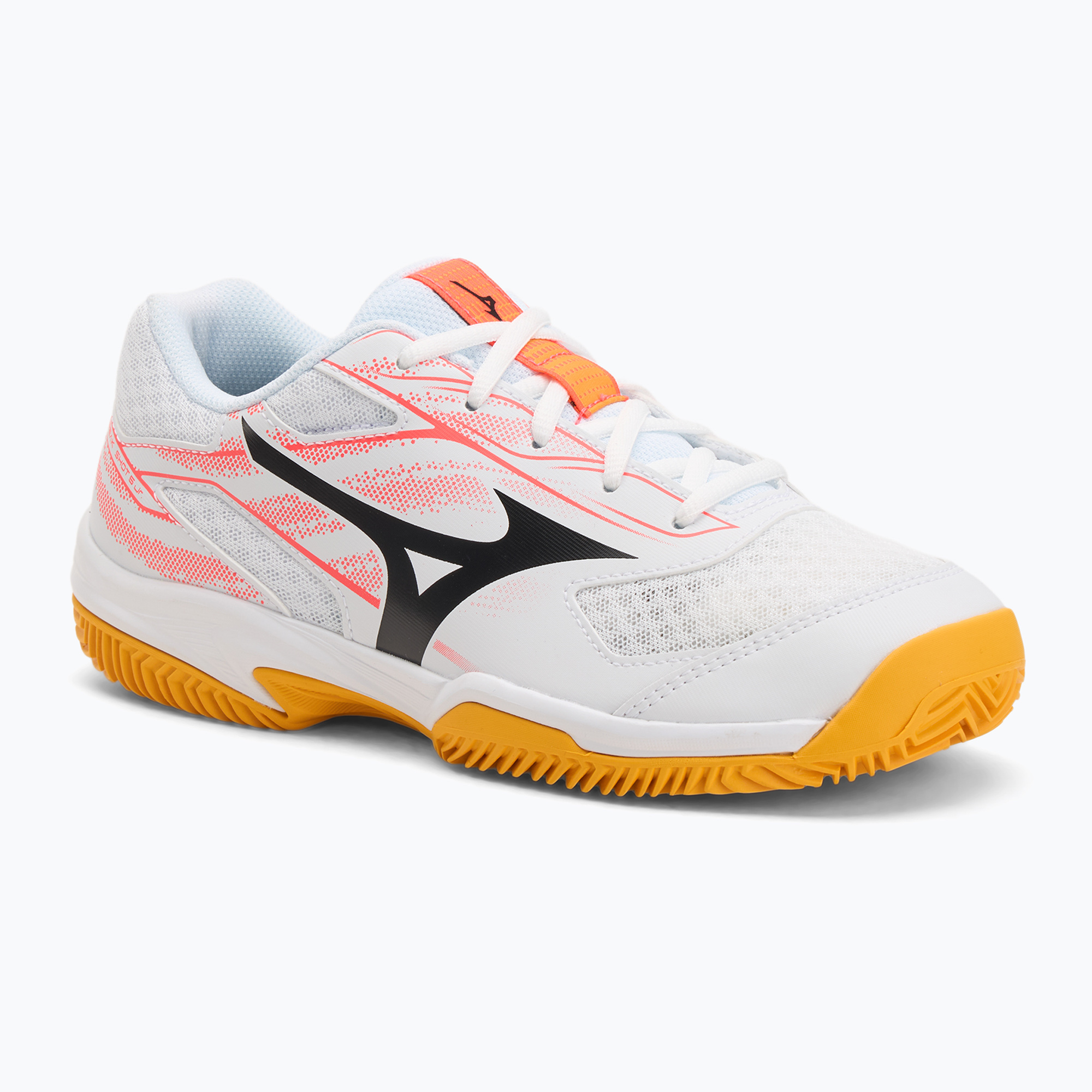Buty do tenisa dziecięce Mizuno Break Shot 5 Jr CC white/calypso coral/citrus 