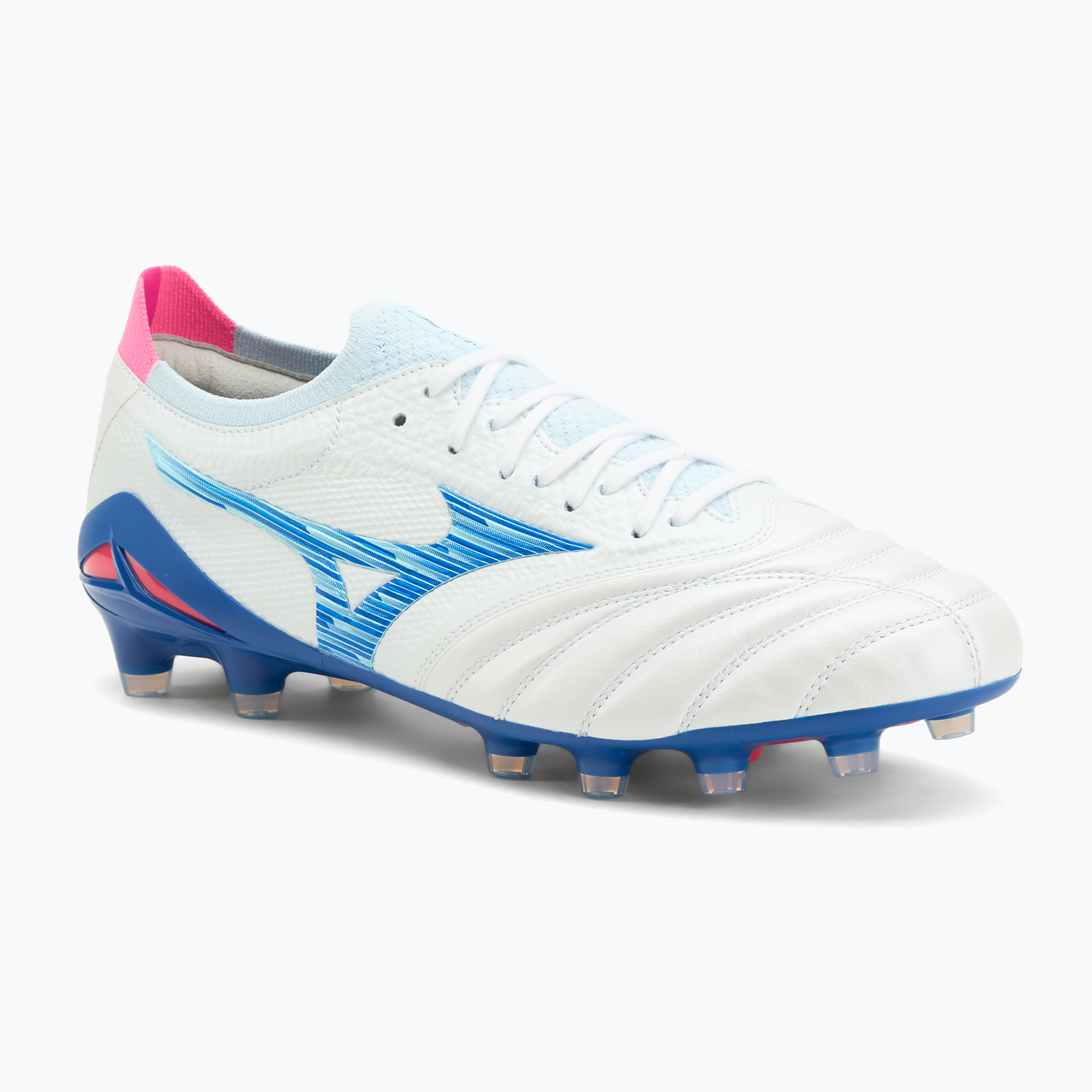 Buty piłkarskie męskie Mizuno Morelia Neo IV β Japan Md white/tanager turquoise/pink tetra 