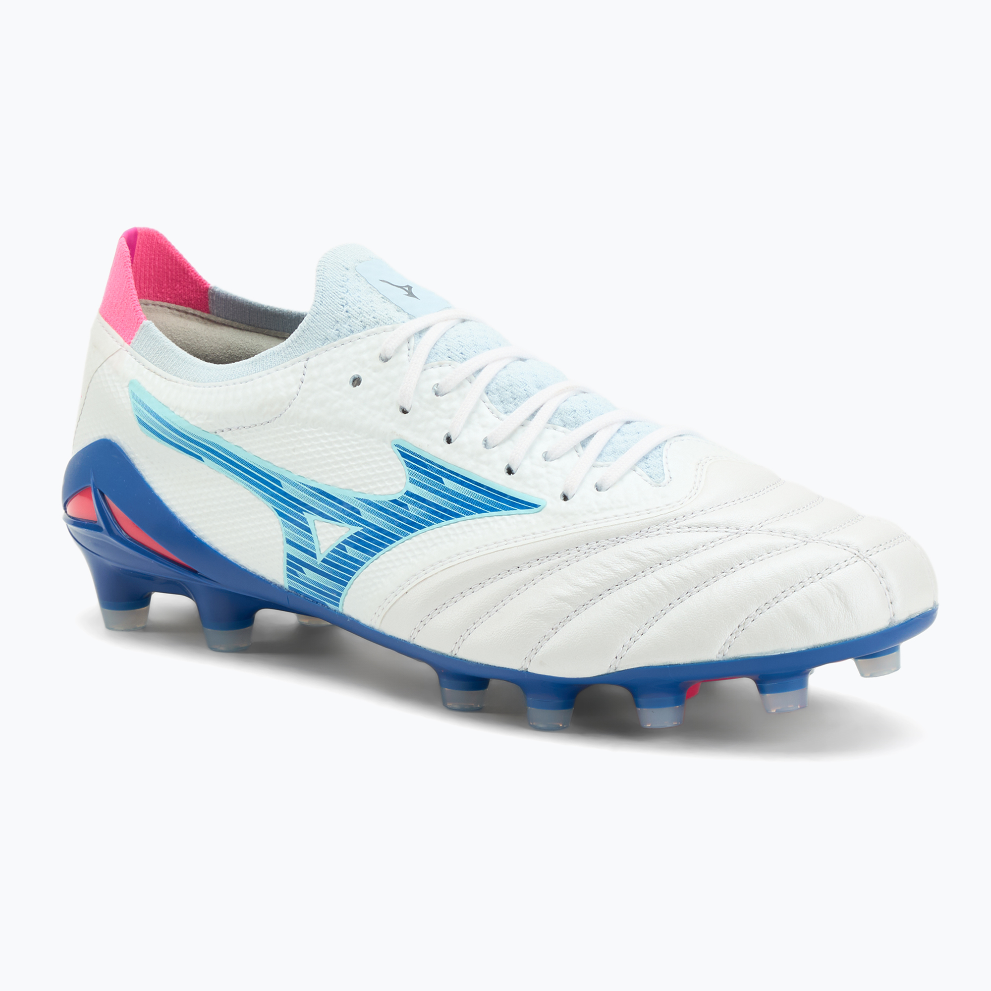 Buty piłkarskie męskie Mizuno Morelia Neo IV Β Elite MD white/tanager turquoise/pink tetra 