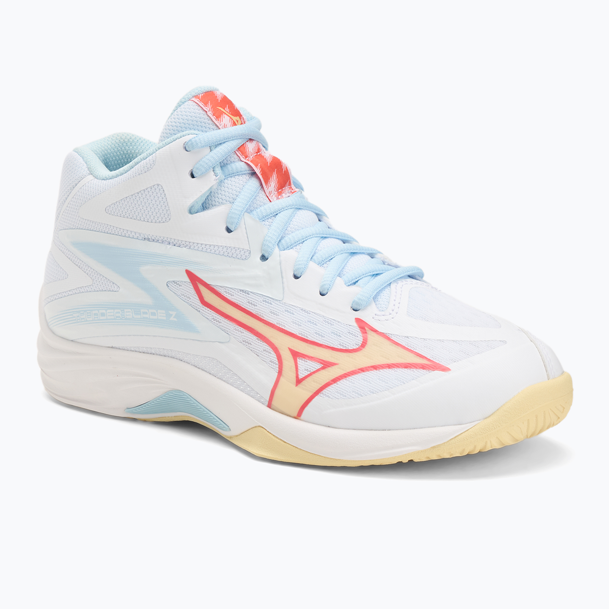 Buty do siatkówki damskie Mizuno Thunder Blade Z Mid white/calypso coral/pale banan 