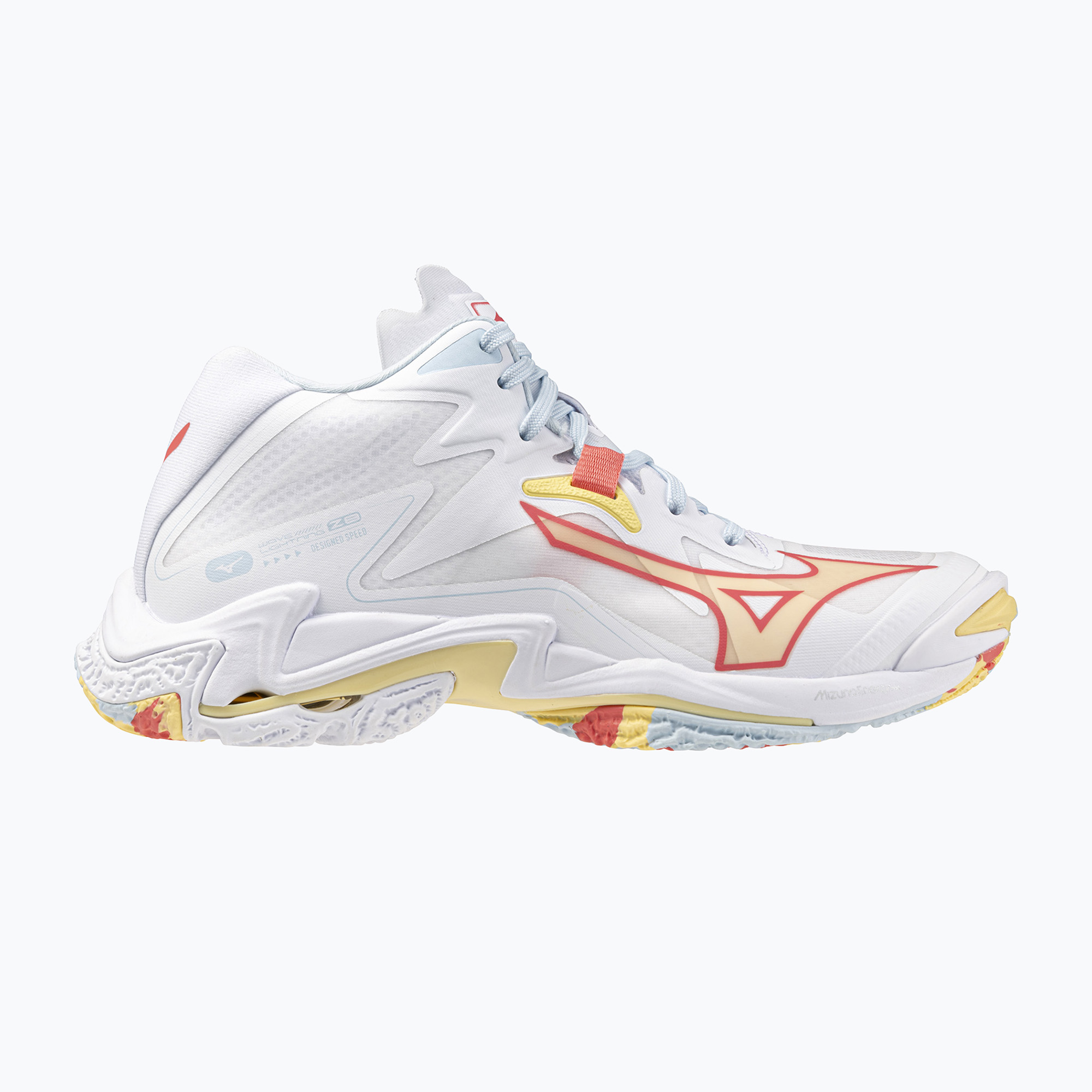 Buty do siatkówki damskie Mizuno Wave Lightning Z8 Mid white/calypso coral/pale banan 