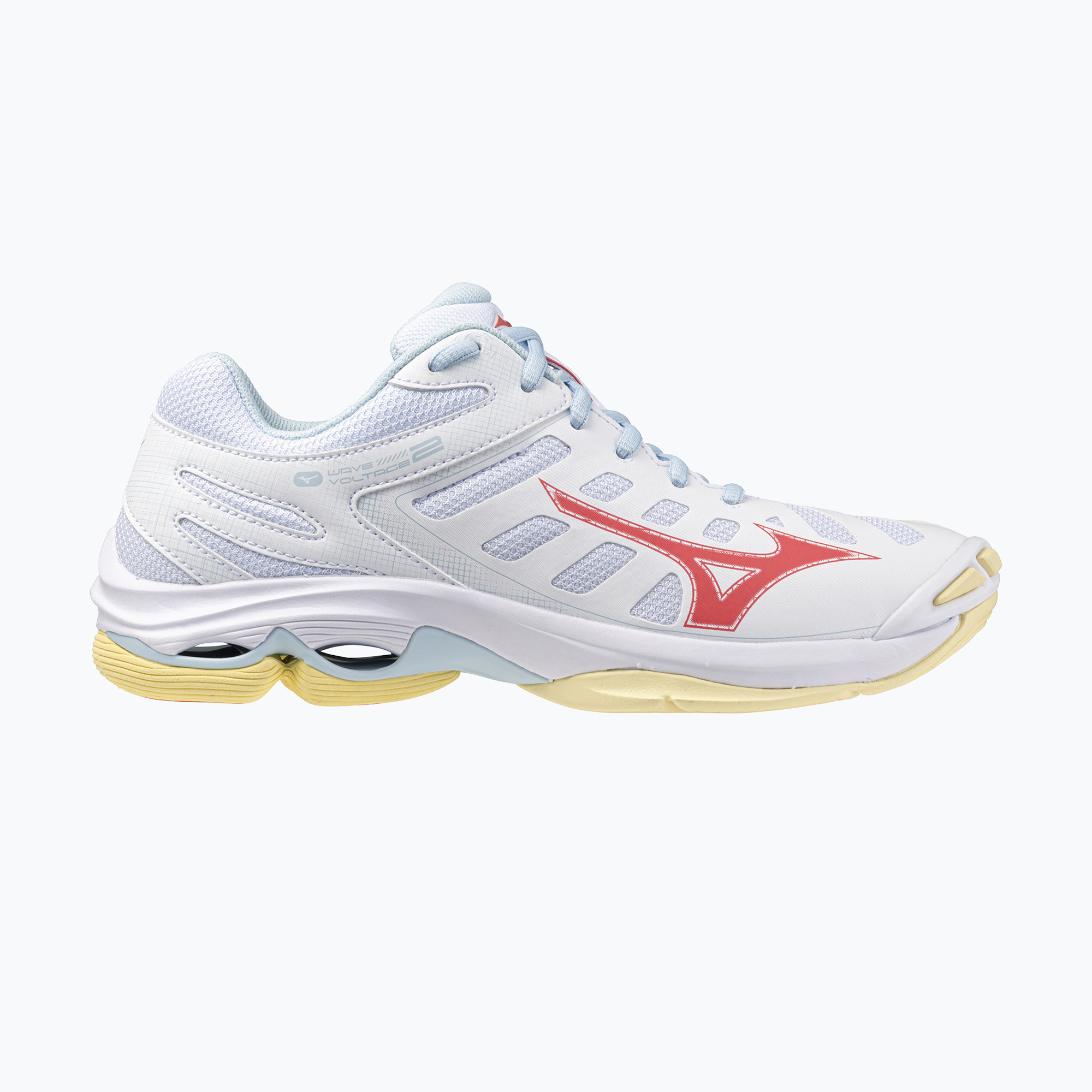 Buty do siatkówki damskie Mizuno Wave Voltage 2 white/calypso coral/pale banan 