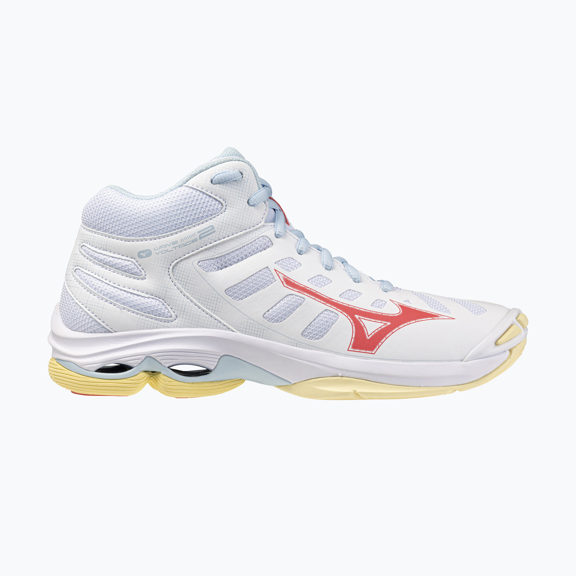 Buty do siatkówki damskie Mizuno Wave Voltage 2 Mid white/calypso coral/pale banan 