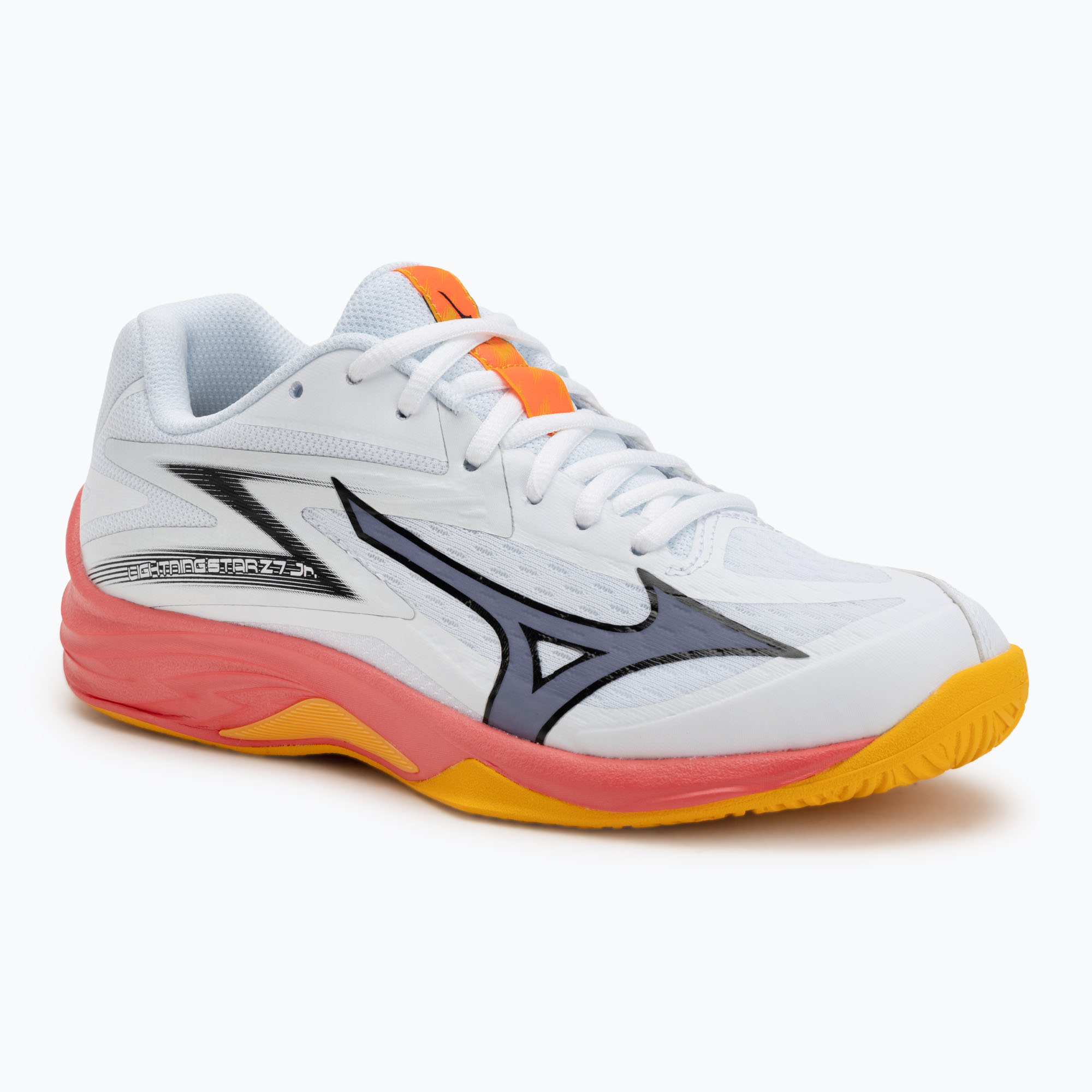 Buty do siatkówki dziecięce Mizuno Lightning Star Z7 white/fiery coral 2/citrus 