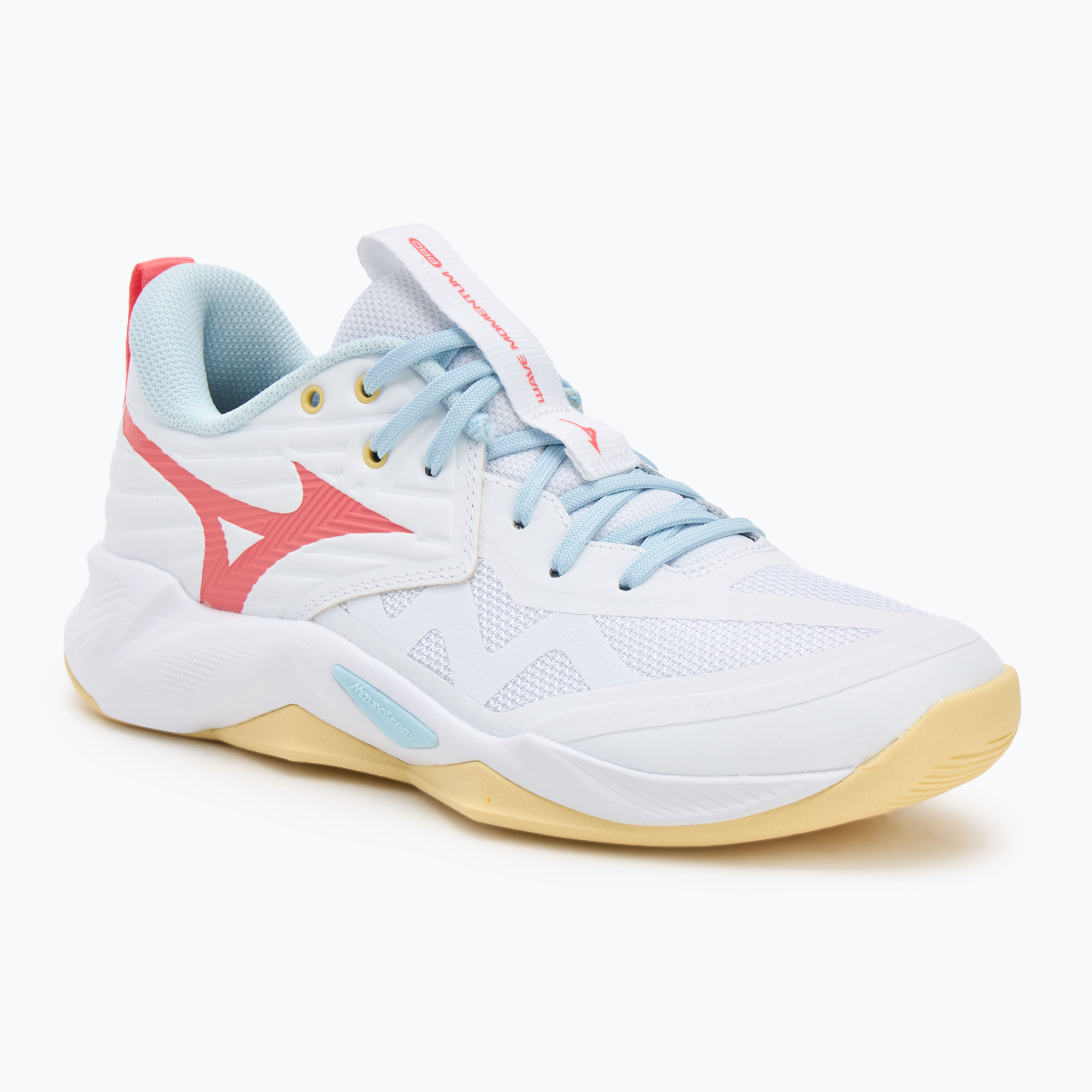 Buty do siatkówki damskie Mizuno Wave Momentum Pro white/calypso coral/pale banan 