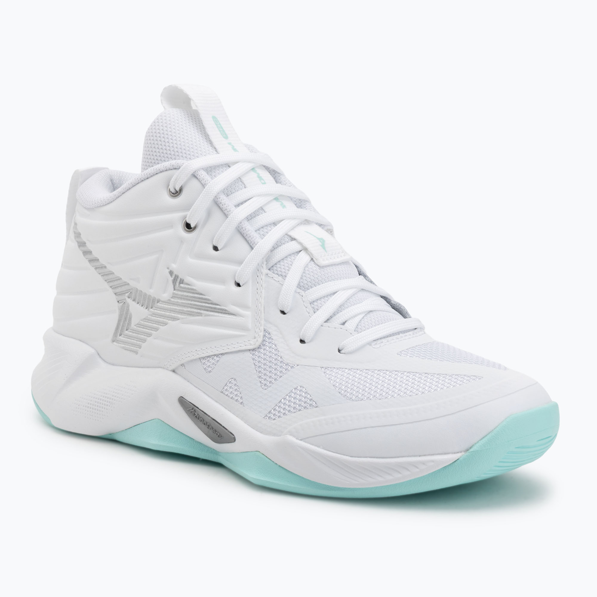 Buty do siatkówki damskie Mizuno Wave Momentum Pro Mid white/blue tint 