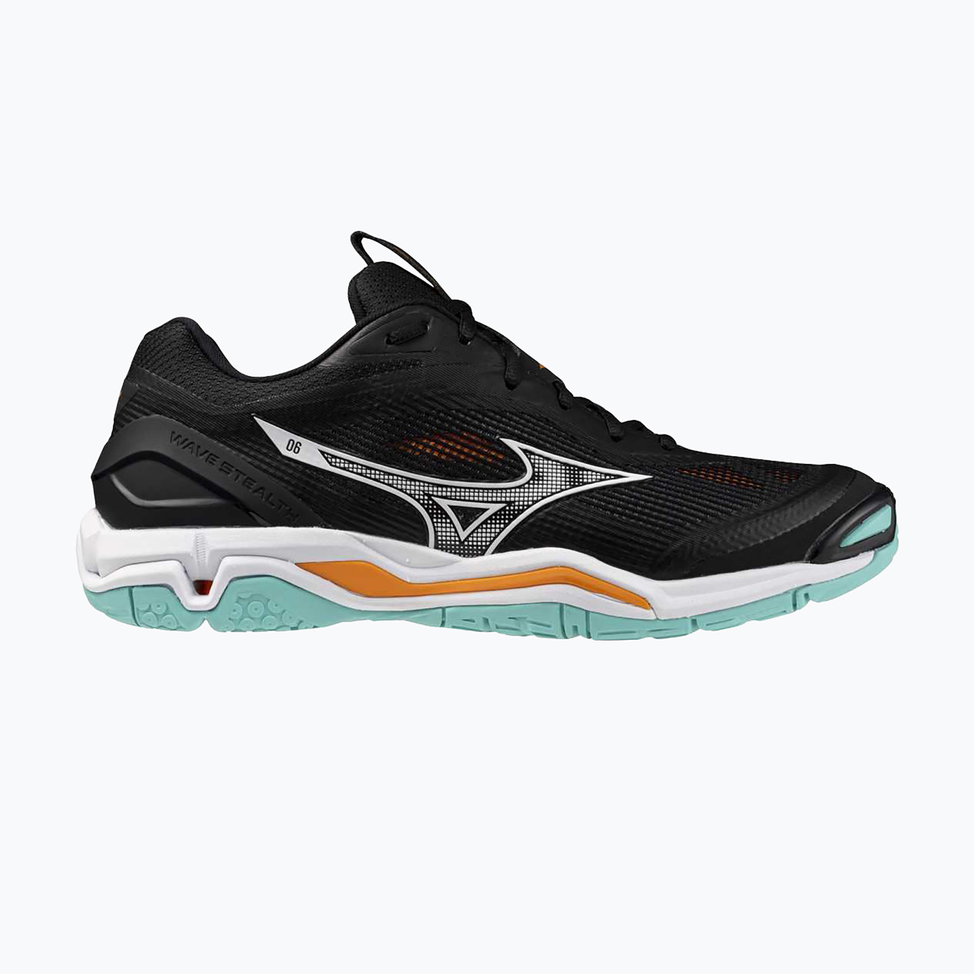Hádzanárske topánky Mizuno Wave Stealth 6 black/tangelo/ice green (Wave Stealth 6 X1GA243012)