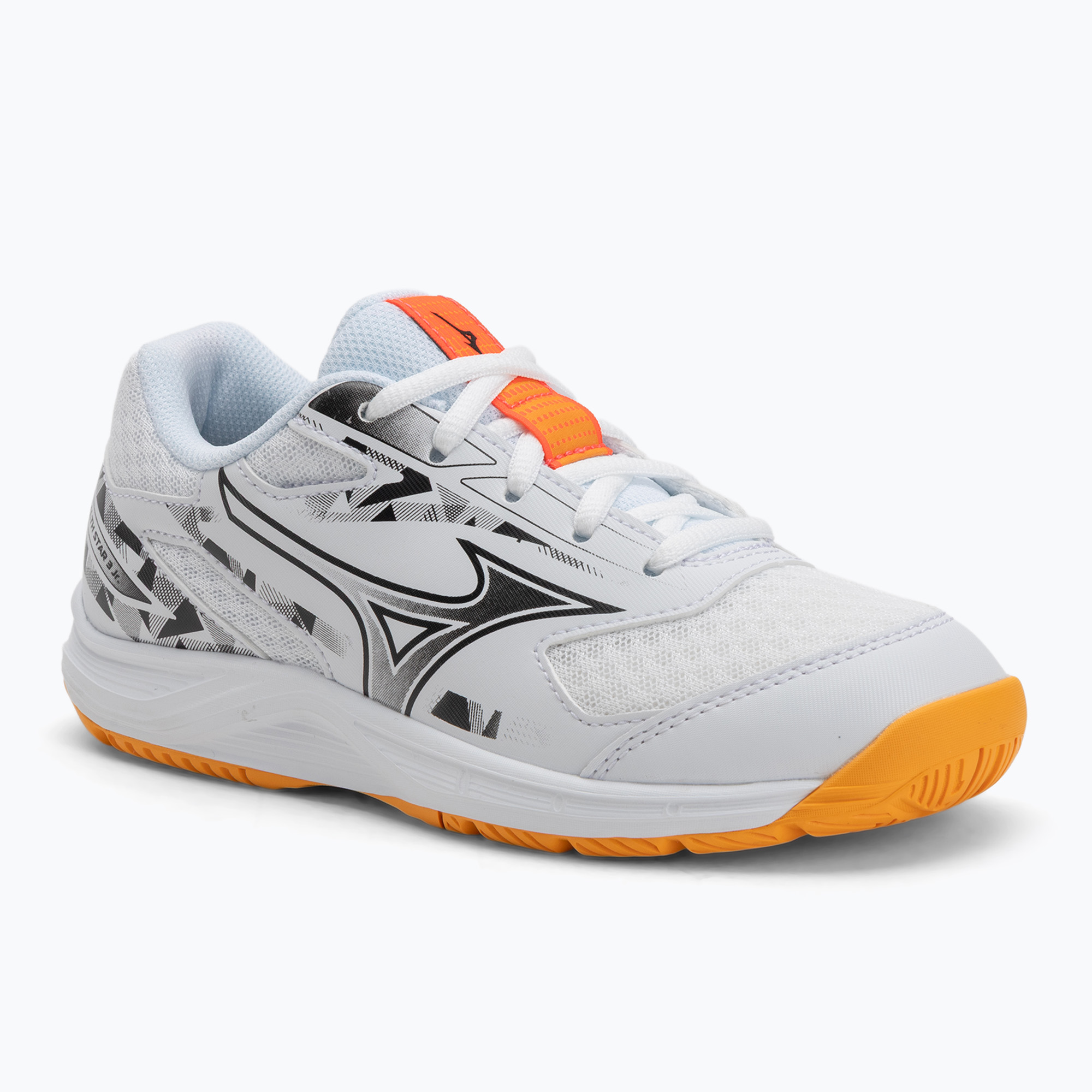 Buty dziecięce Mizuno Stealth Star 3 white/fiery coral 2/citrus 