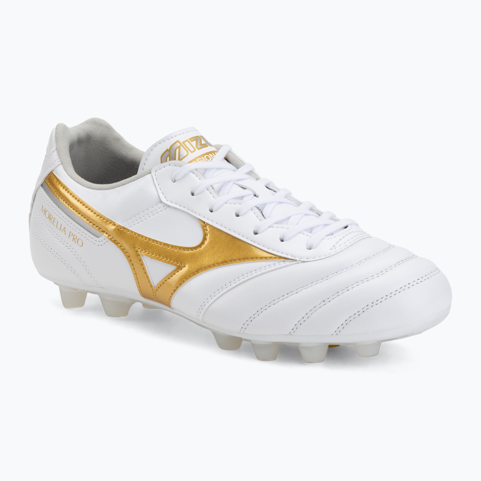 Încălțăminte de fotbal Mizuno Morelia II Pro FG white/football gold/galaxy silver