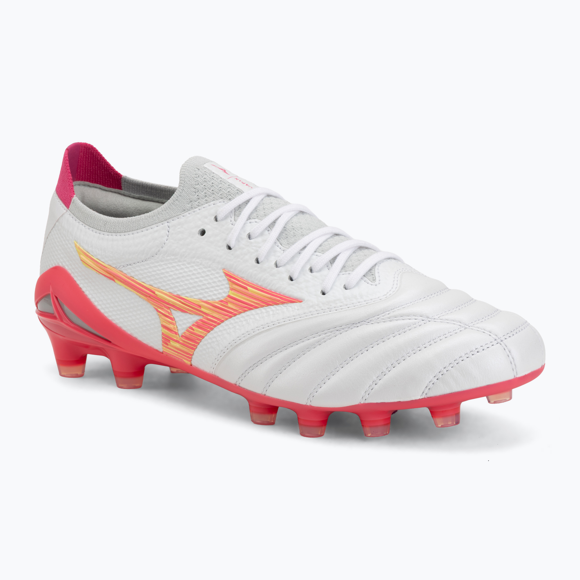 Încălțăminte de fotbal Mizuno Morelia Neo IV Beta Japan FG white/pink tetra/fuchsia purple