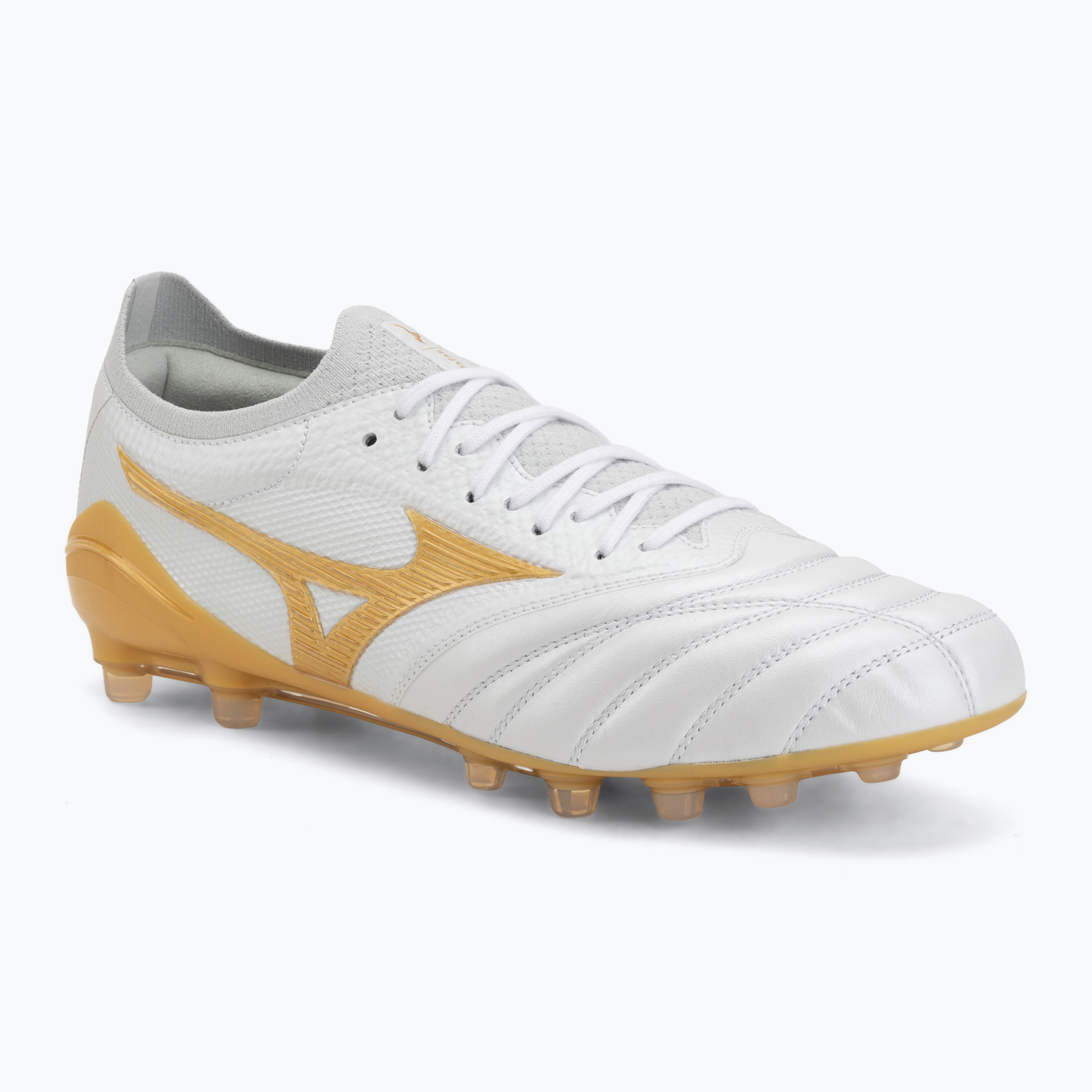 Încălțăminte de fotbal Mizuno Morelia Neo IV Beta Japan AG white/mp gold/cool gray 3c