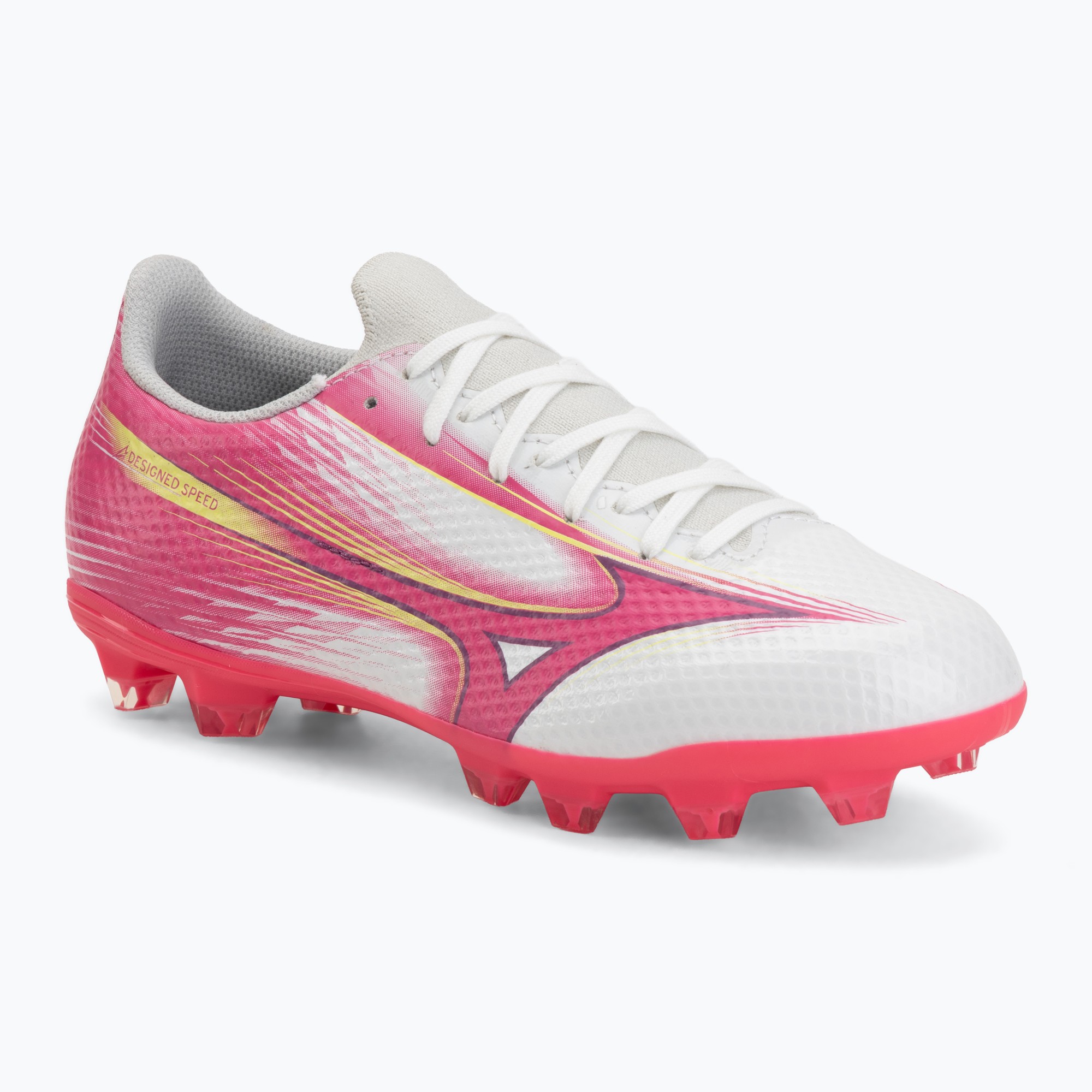 Încălțăminte de fotbal pentru copii Mizuno Alfa III Select Jr FG white/fuchsia purple