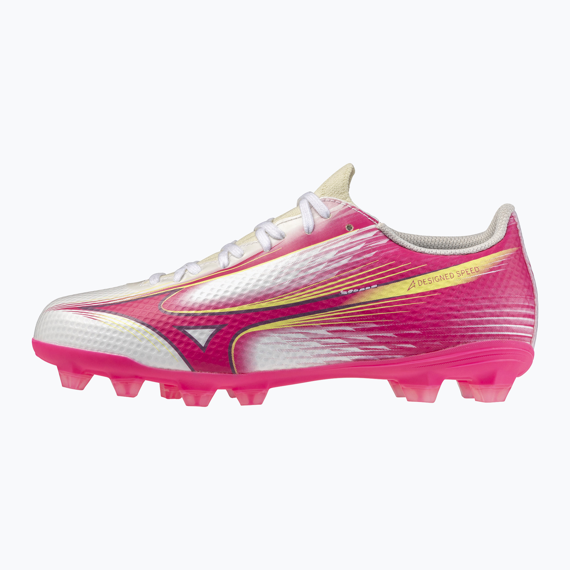 Детски футболни обувки Mizuno Alfa III Select Jr FG white/fuchsia purple