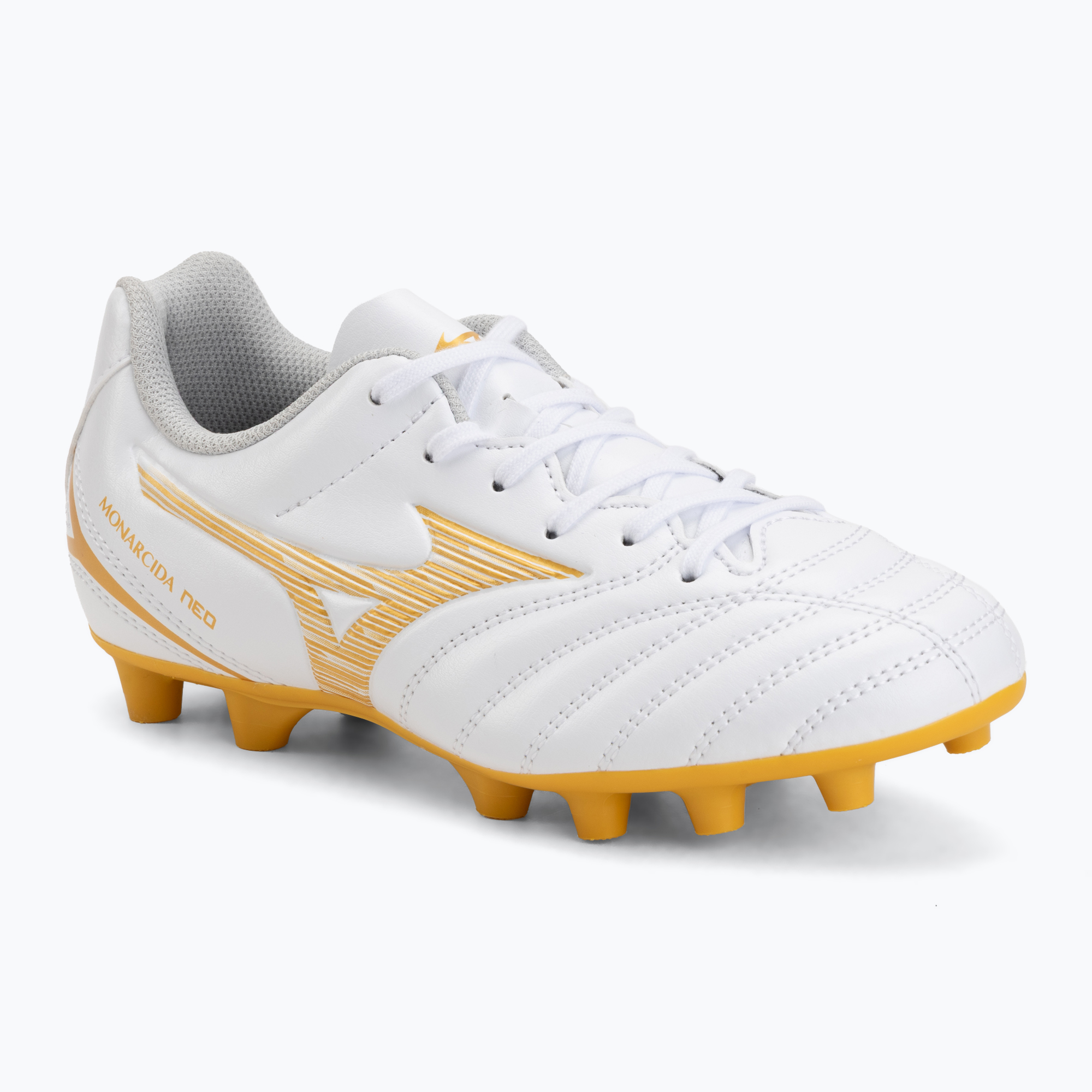 Încălțăminte de fotbal pentru copii Mizuno Monarcida Neo III Select FG white/mp gold
