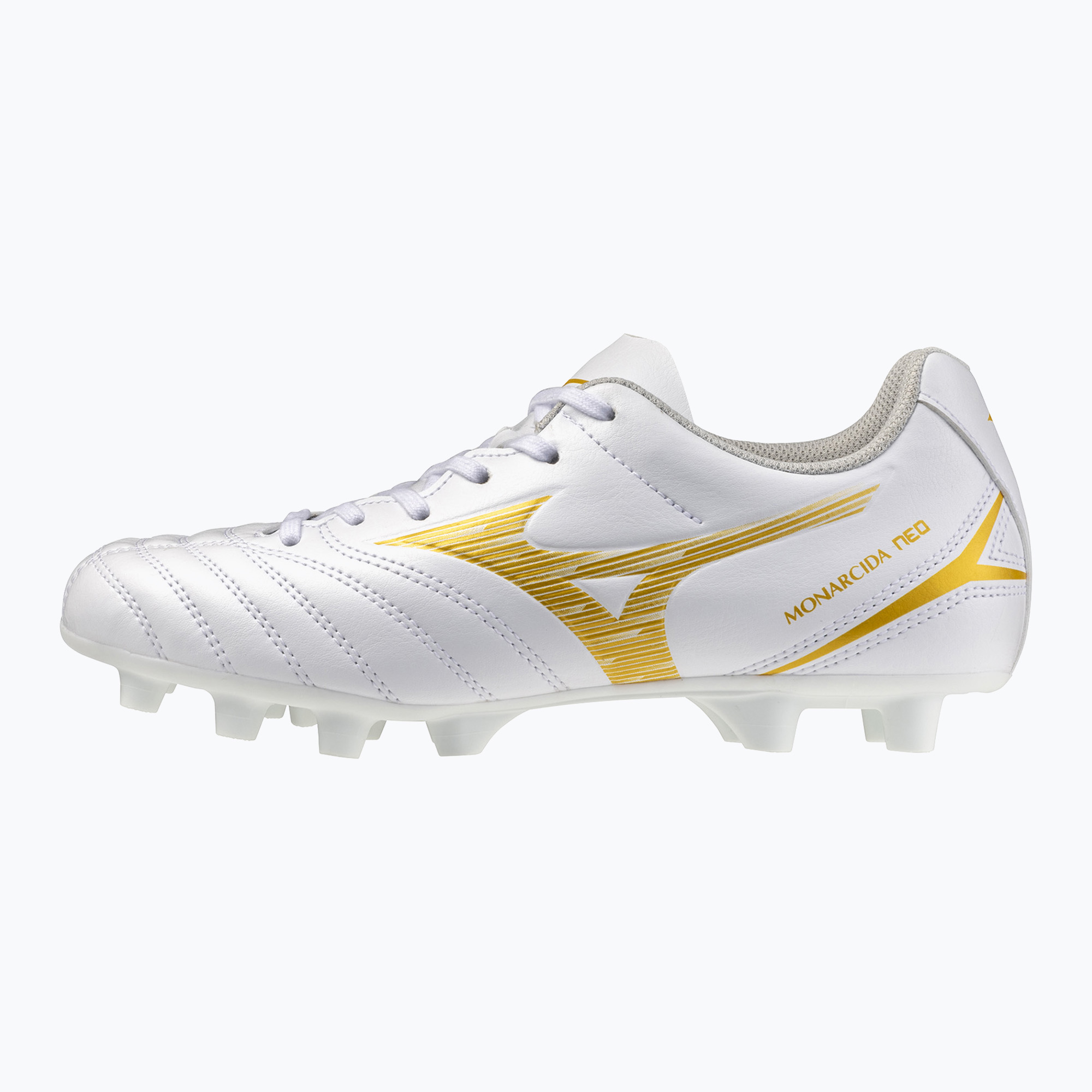 Детски футболни обувки Mizuno Monarcida Neo III Select FG white/mp gold