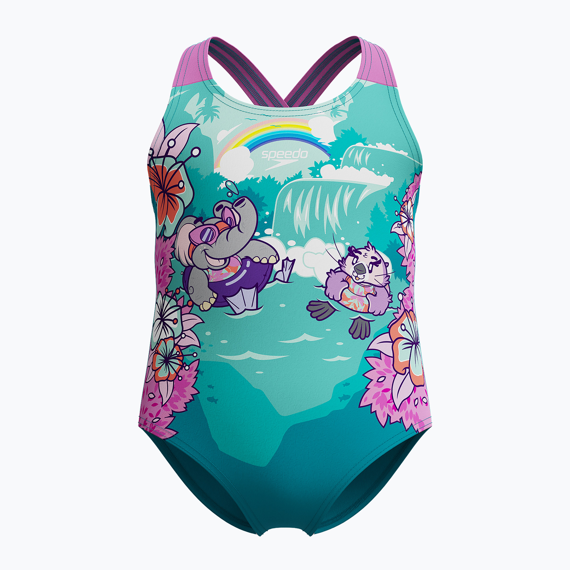 Children's swimsuit Speedo Learn To Swim Printed Crossback neon violet (110 cm)