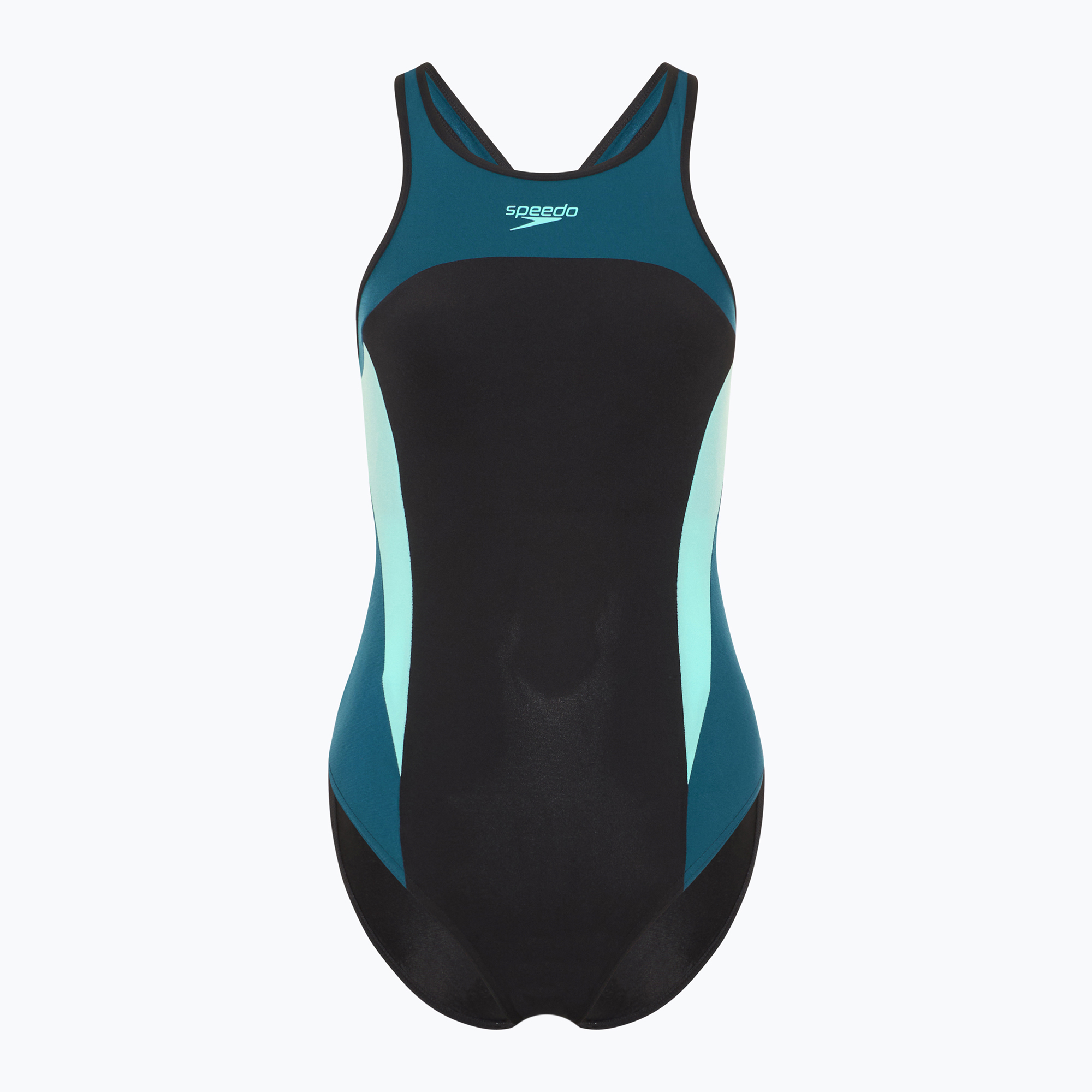 Speedo дамски бански костюм от една част High Neck Splice Cross Back dark teal