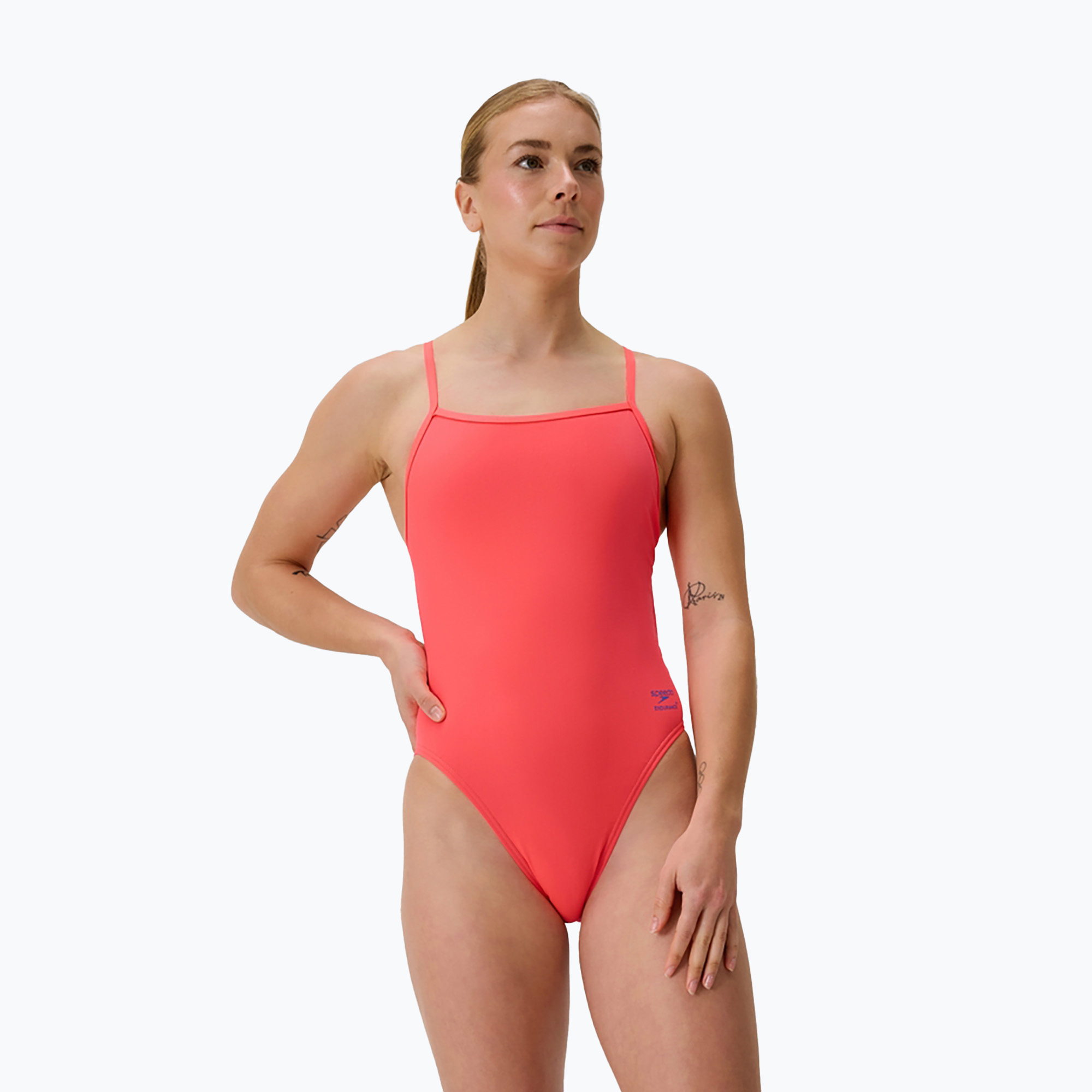 Dámske jednodielne plavky Speedo FL Solid V-Back neon coral (FL Solid V-Back 8-00477318663)