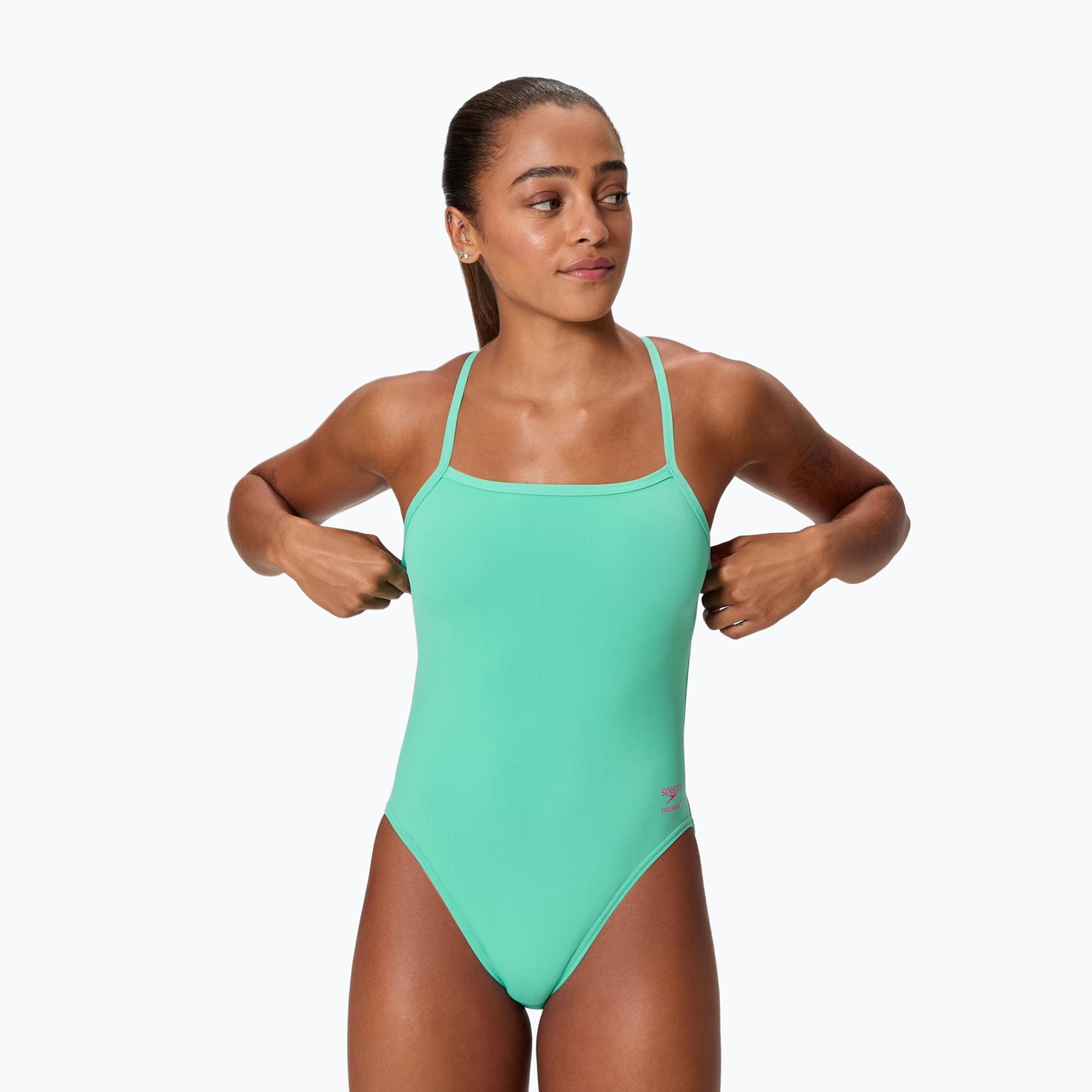 Дамски цял бански костюм Speedo FL Solid V-Back 2.0 aqua breeze