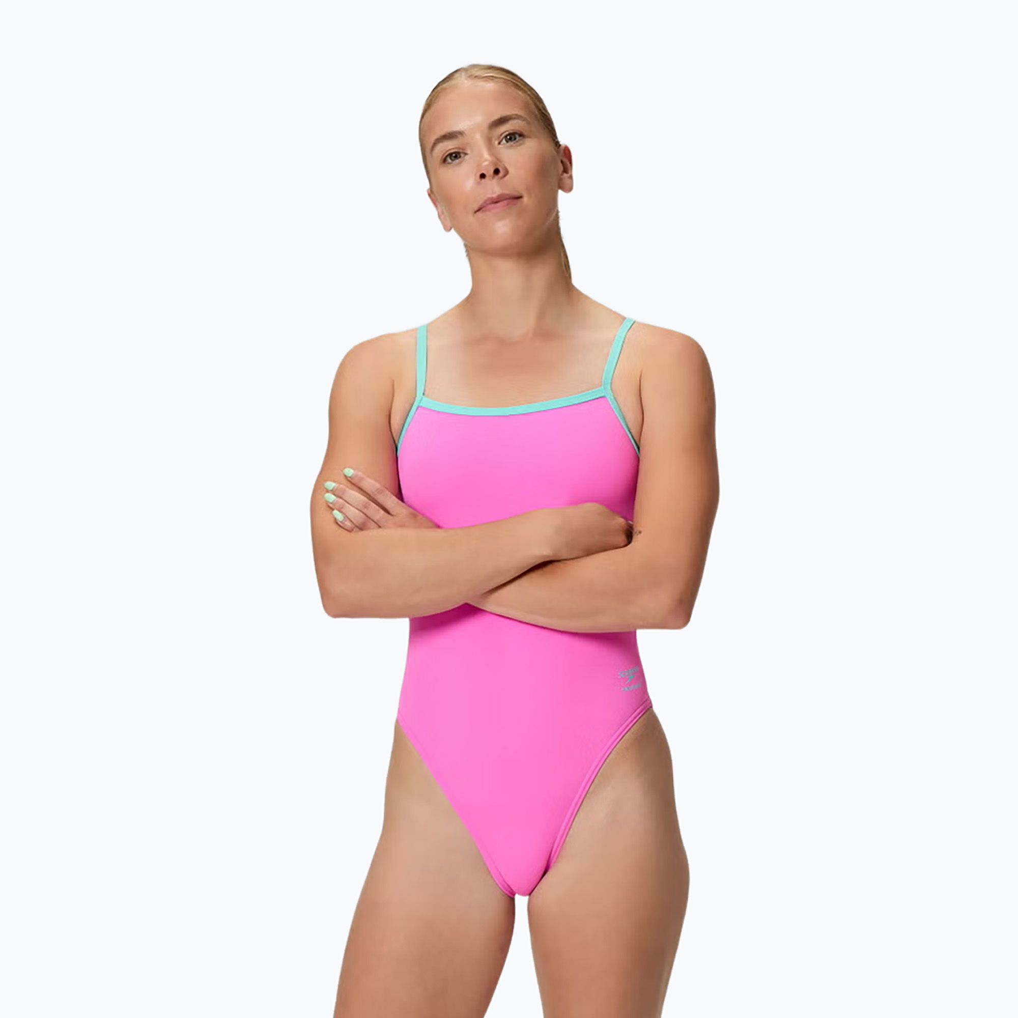 Дамски цял бански костюм Speedo FL Solid V-Back 2.0 neon flamingo