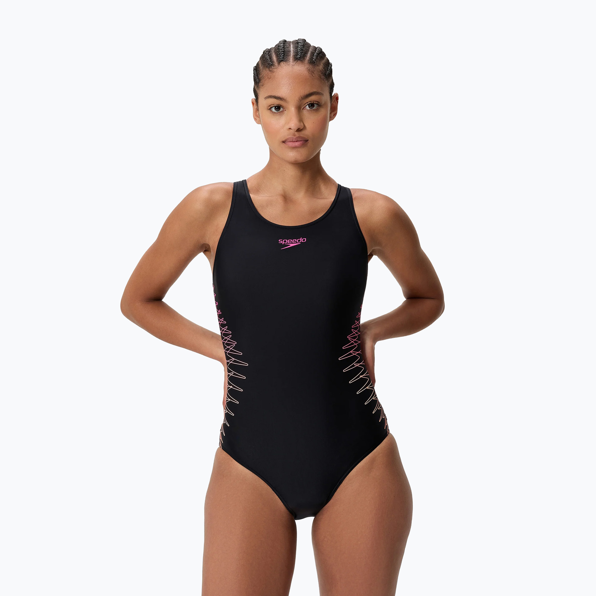Дамски цял костюм за плуване Speedo Placement Muscleback anthracite/clover