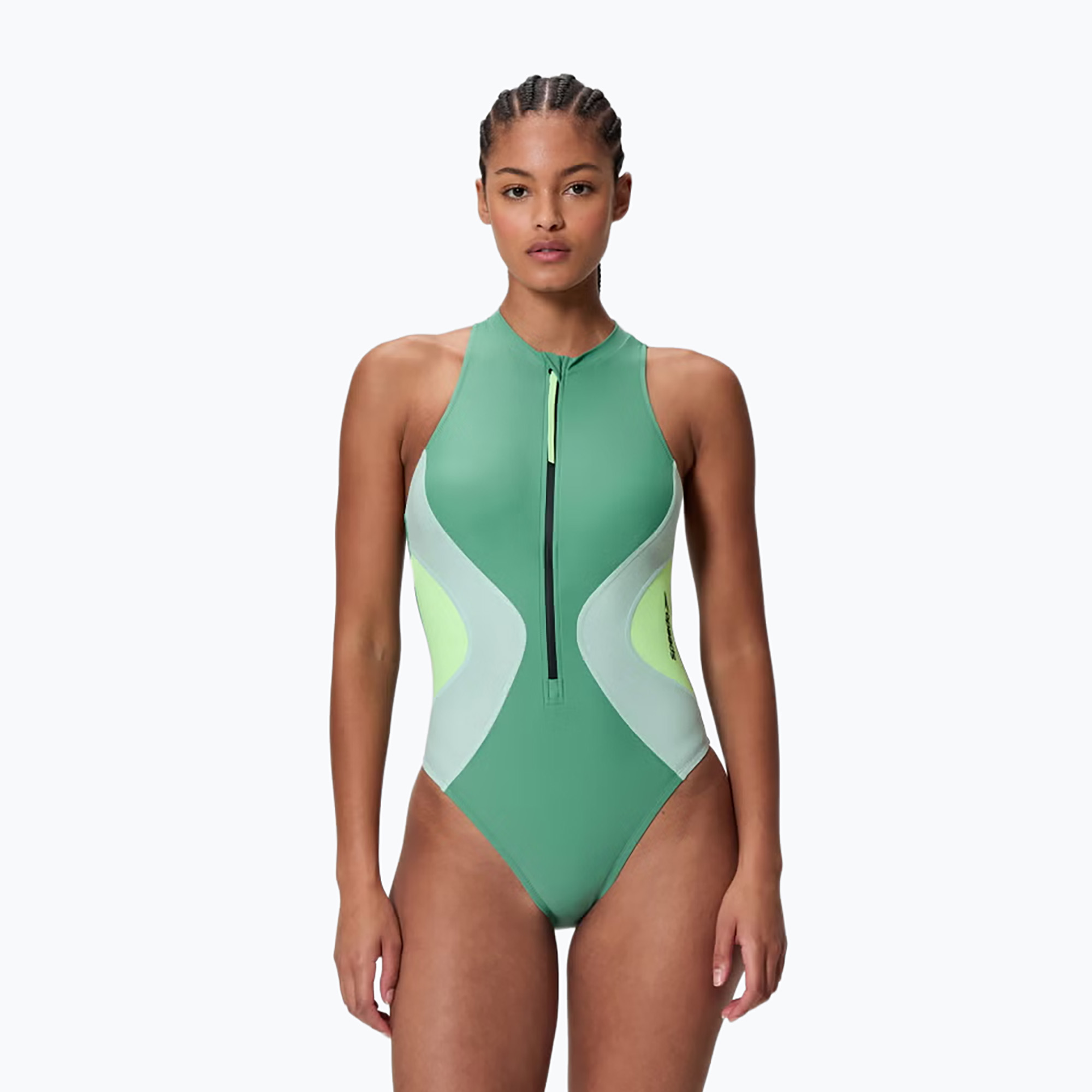 Дамски цял бански костюм Speedo Ocean Flex Zip fortune green/pale clover