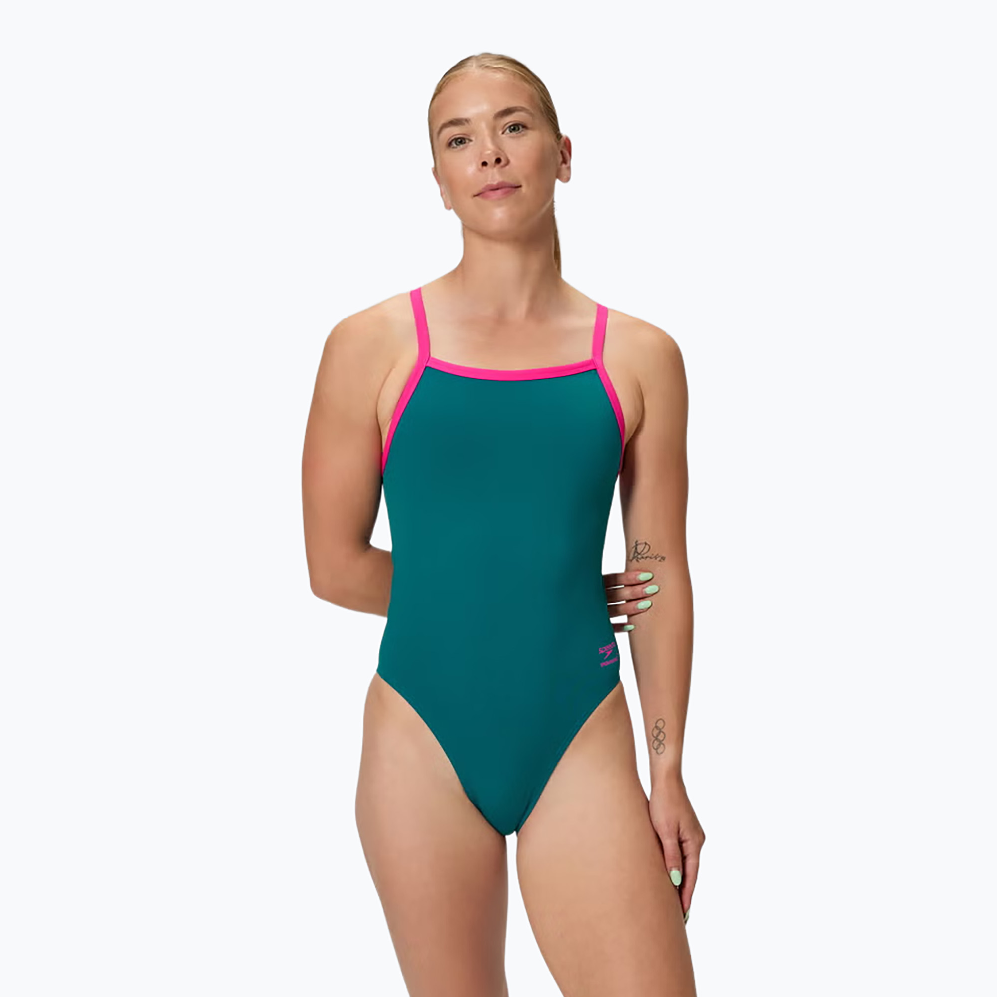 Дамски цял бански костюм Speedo Solid Turnback peacock