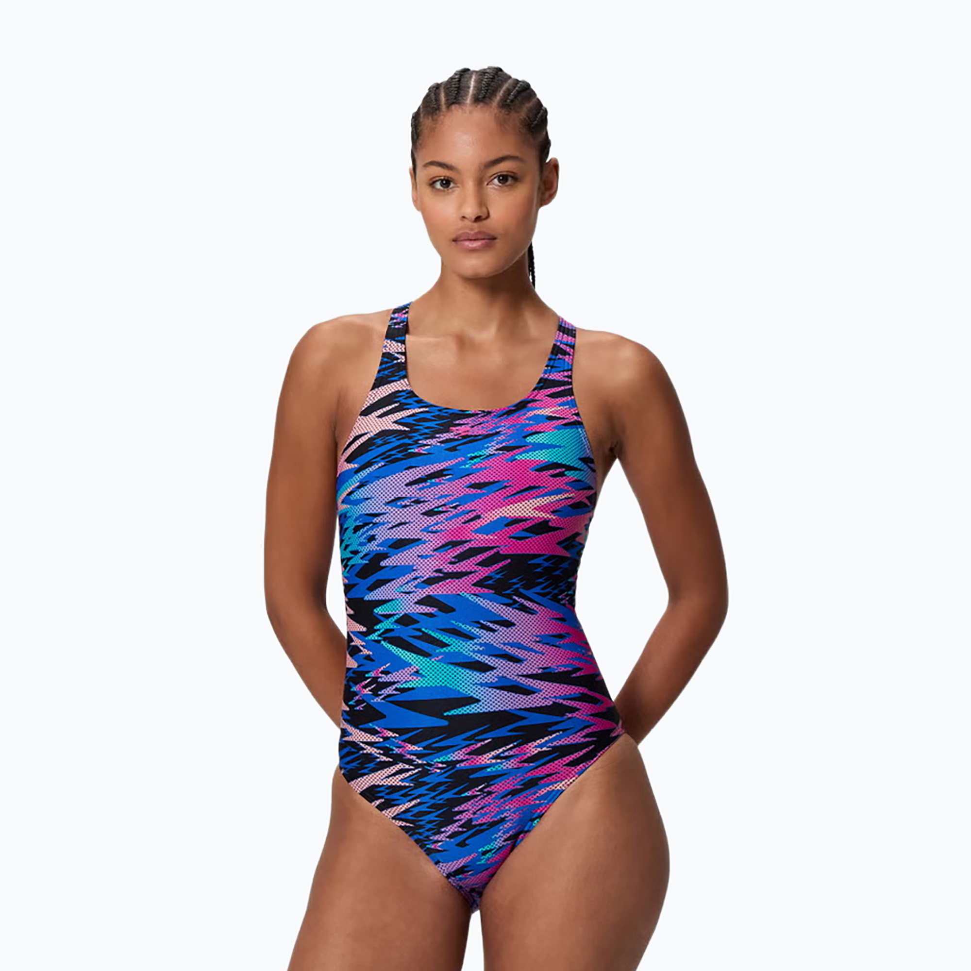 Дамски цял бански костюм Speedo Hyperboom Print Medalist anthracite