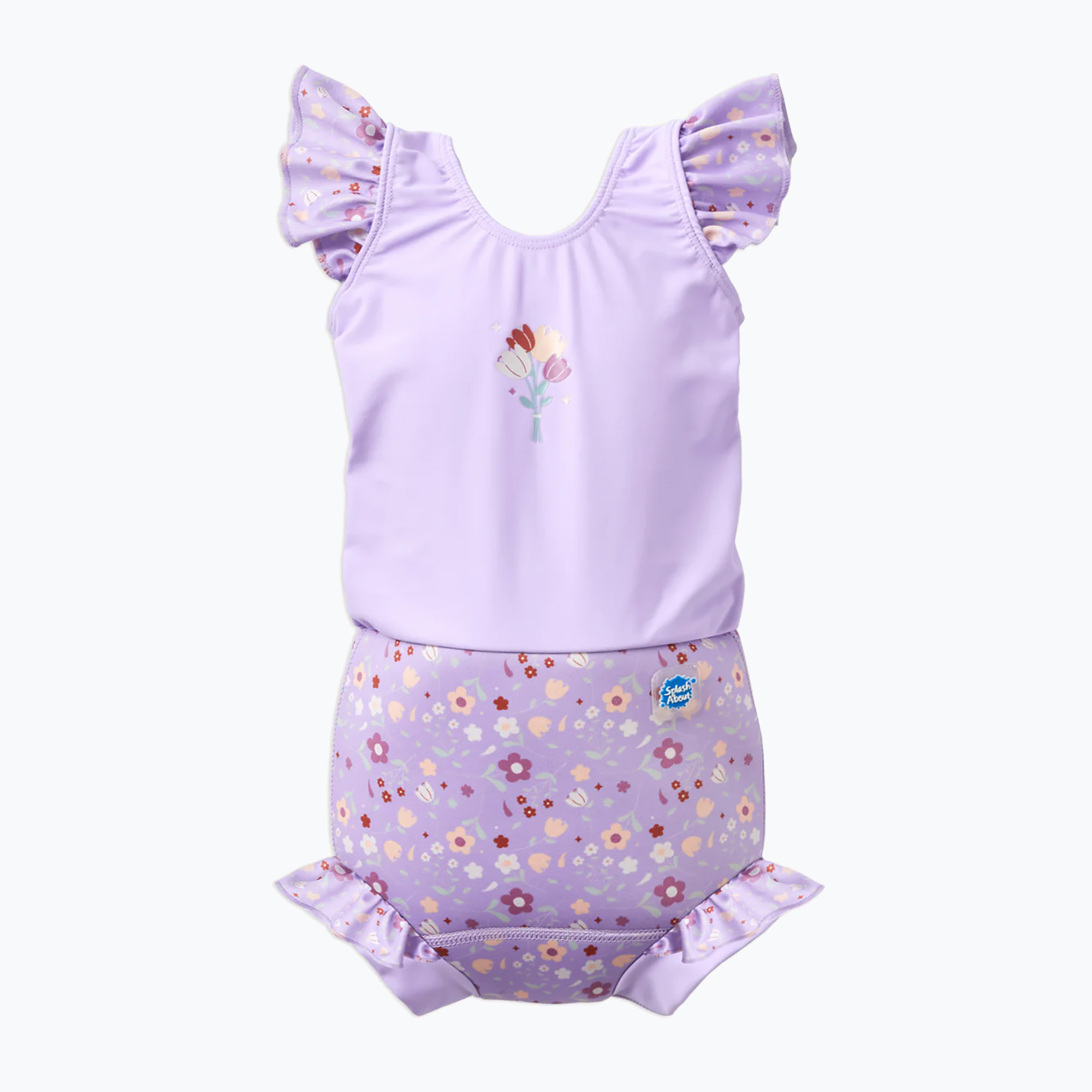 Детски бански от една част с пелена Splash About Happy Nappy Frills ягодово поле