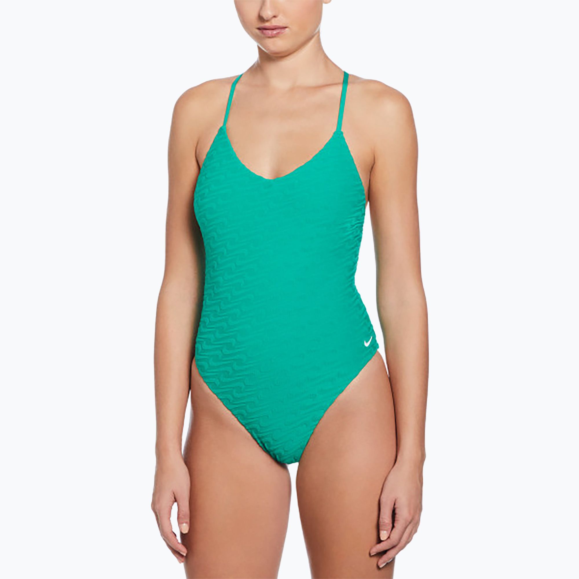 Costume intero donna Nike Swoosh Link Y-Back verde stadio (L) (Swoosh Link Y-Back NESSF252-364)