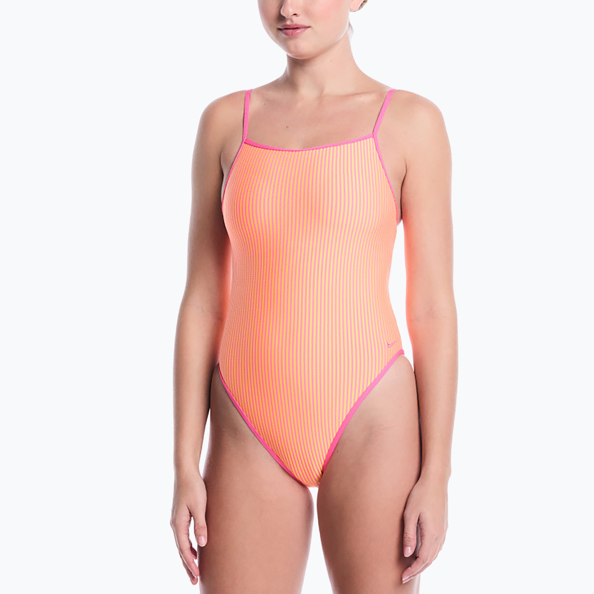 Дамски цял бански костюм Nike Ocean Bound Ripple Texture Square Neck pink glow