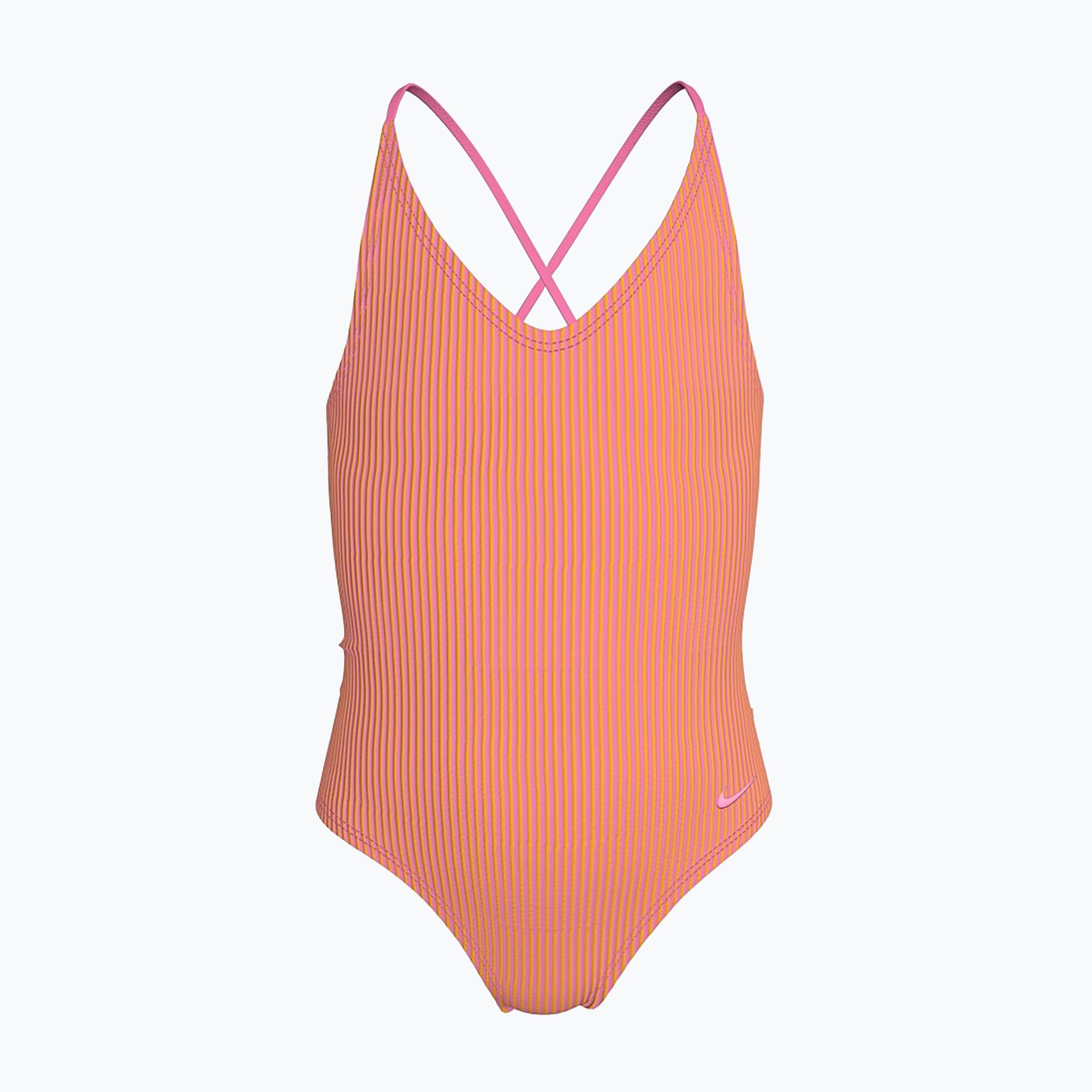 Детски цял бански костюм Nike Ocean Bound Ripple Texture Lace Up pink glow