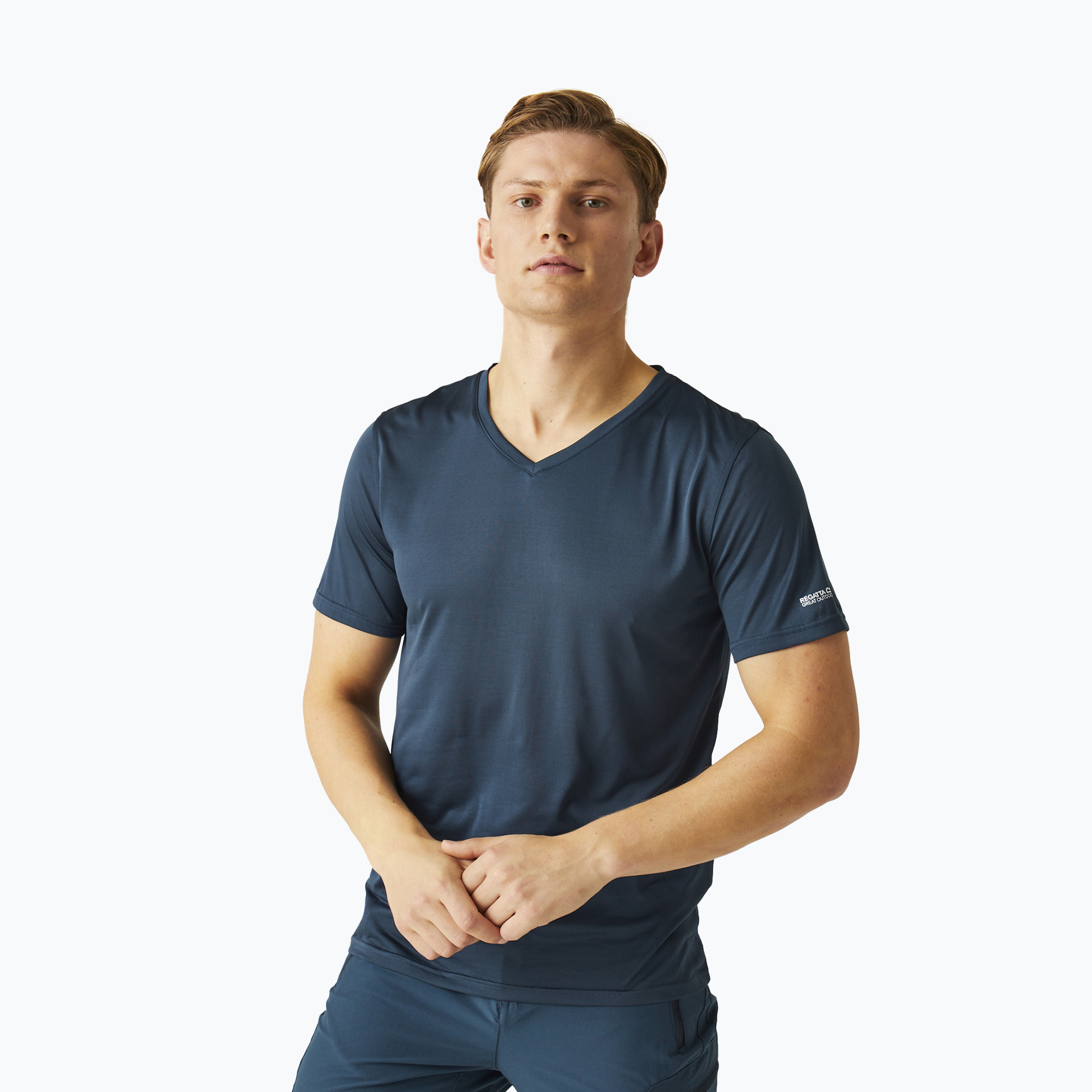 Pánske trekingové tričko REGATTA Fingal V-Neck moonlight denim (Fingal V-Neck RMT294-ZV7)
