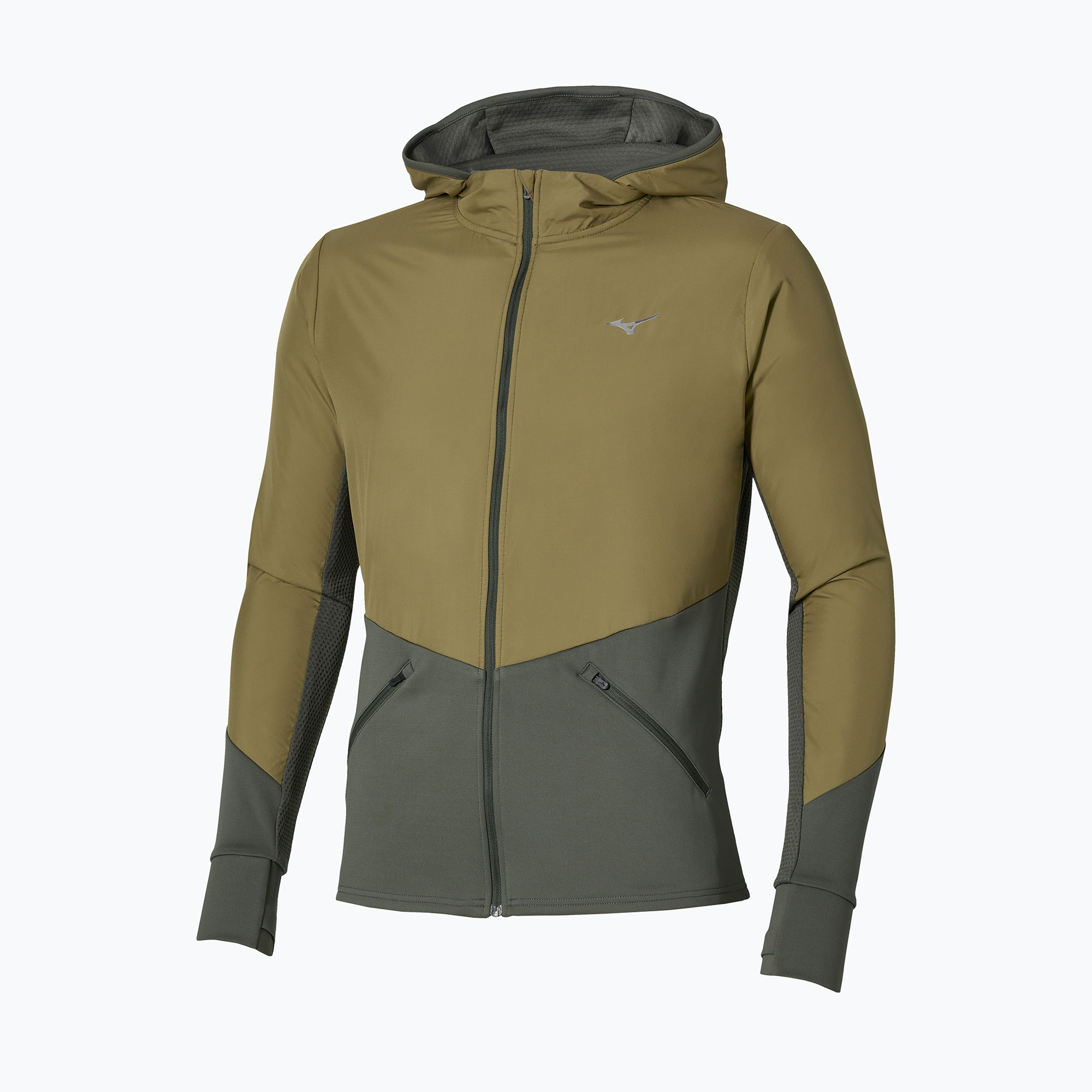 Мъжко яке за бягане Mizuno Active Warmalite Hybrid Full Zip Hooded Long Sleeve Top forest night