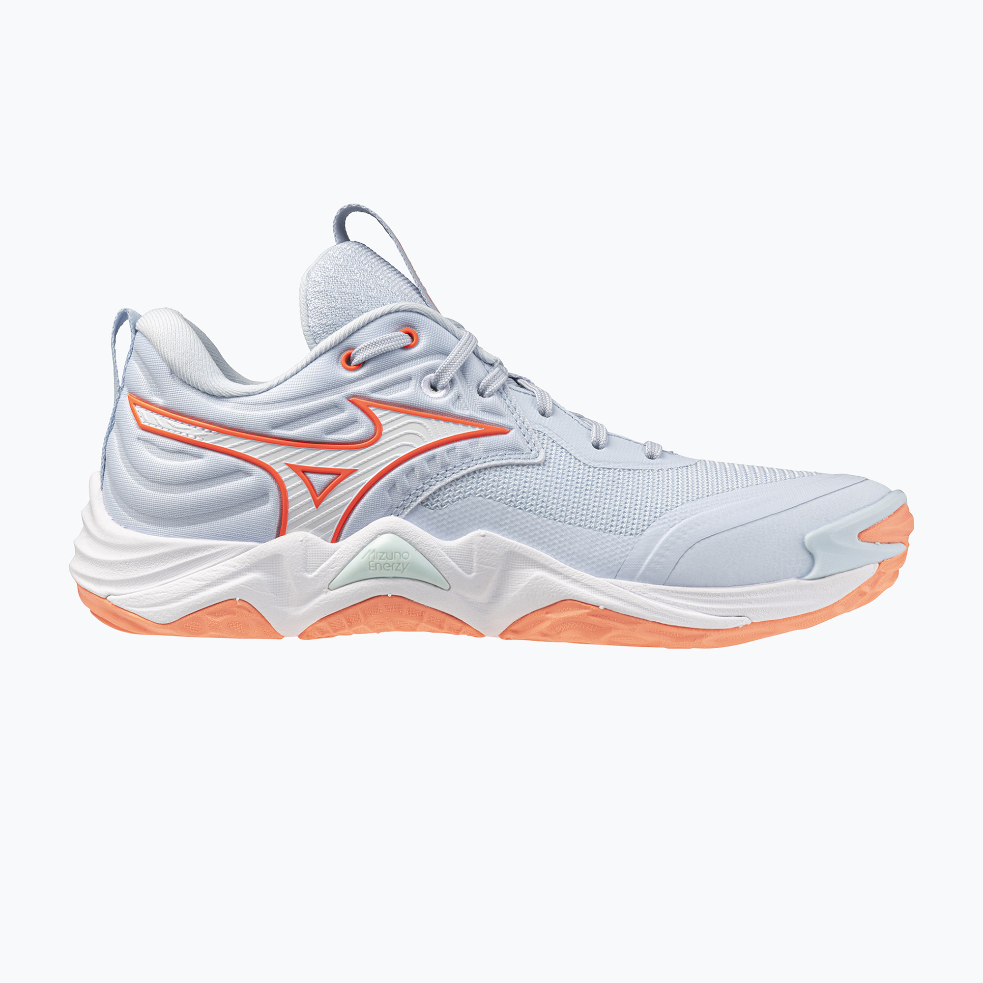 Încălțăminte de volei pentru femei Mizuno Wave Momentum Elite blue finch/white/lava orange