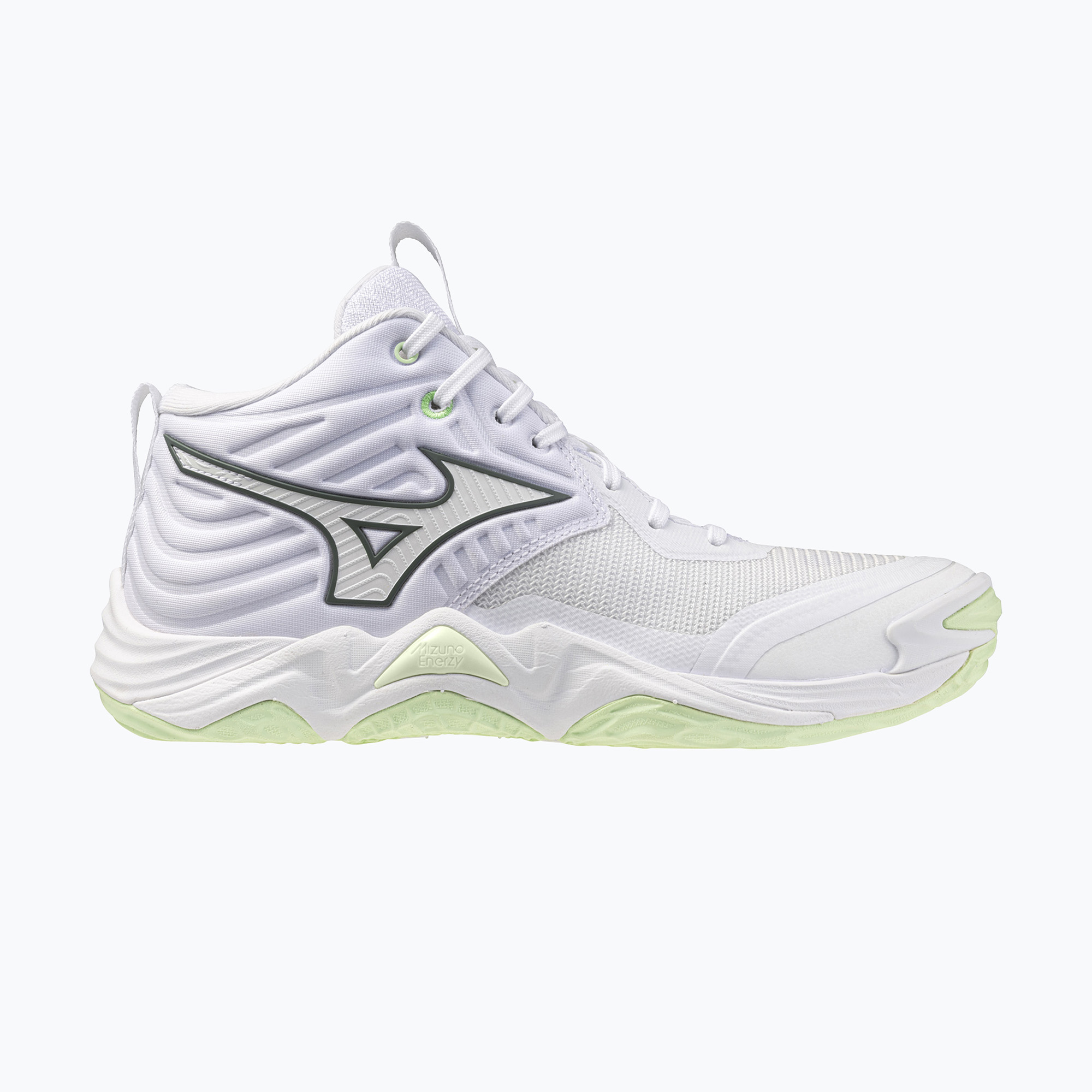 Încălțăminte de volei pentru femei Mizuno Wave Momentum Elite Mid white/balsam green/ambrosia