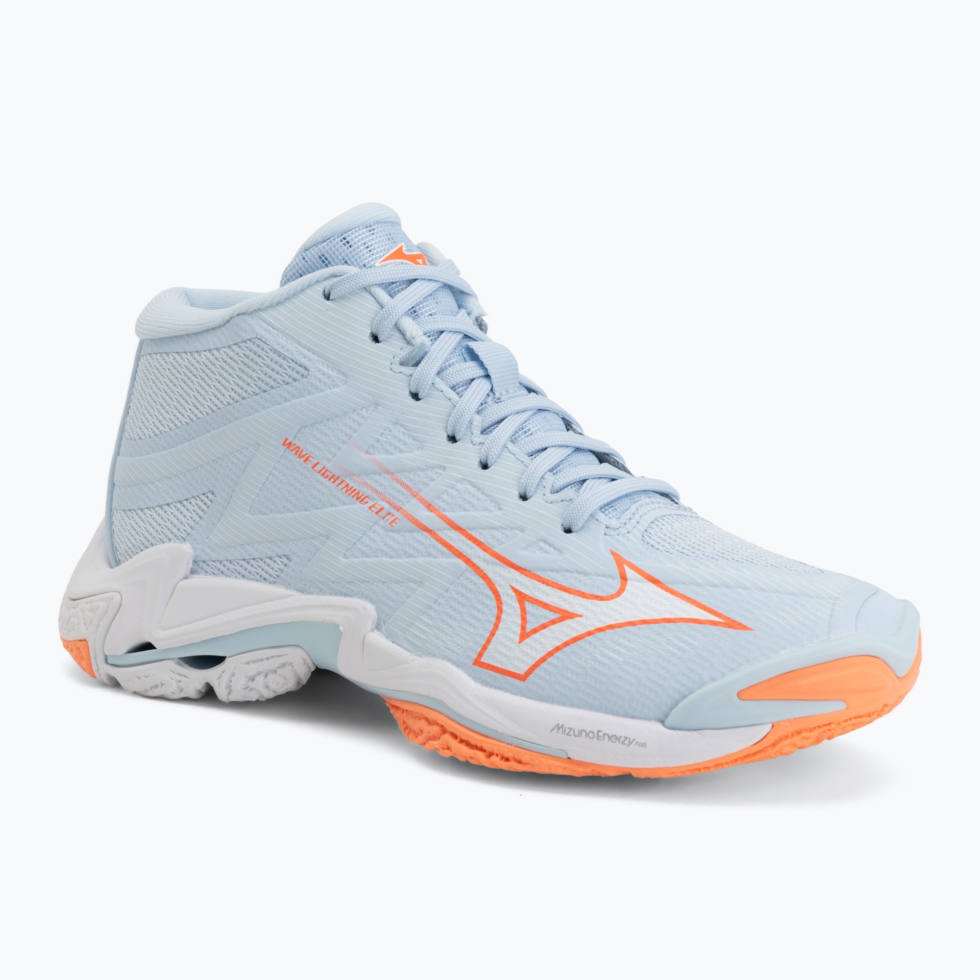 Încălțăminte de volei pentru femei Mizuno Wave Lightning Elite Mid blue finch/whitelava orange