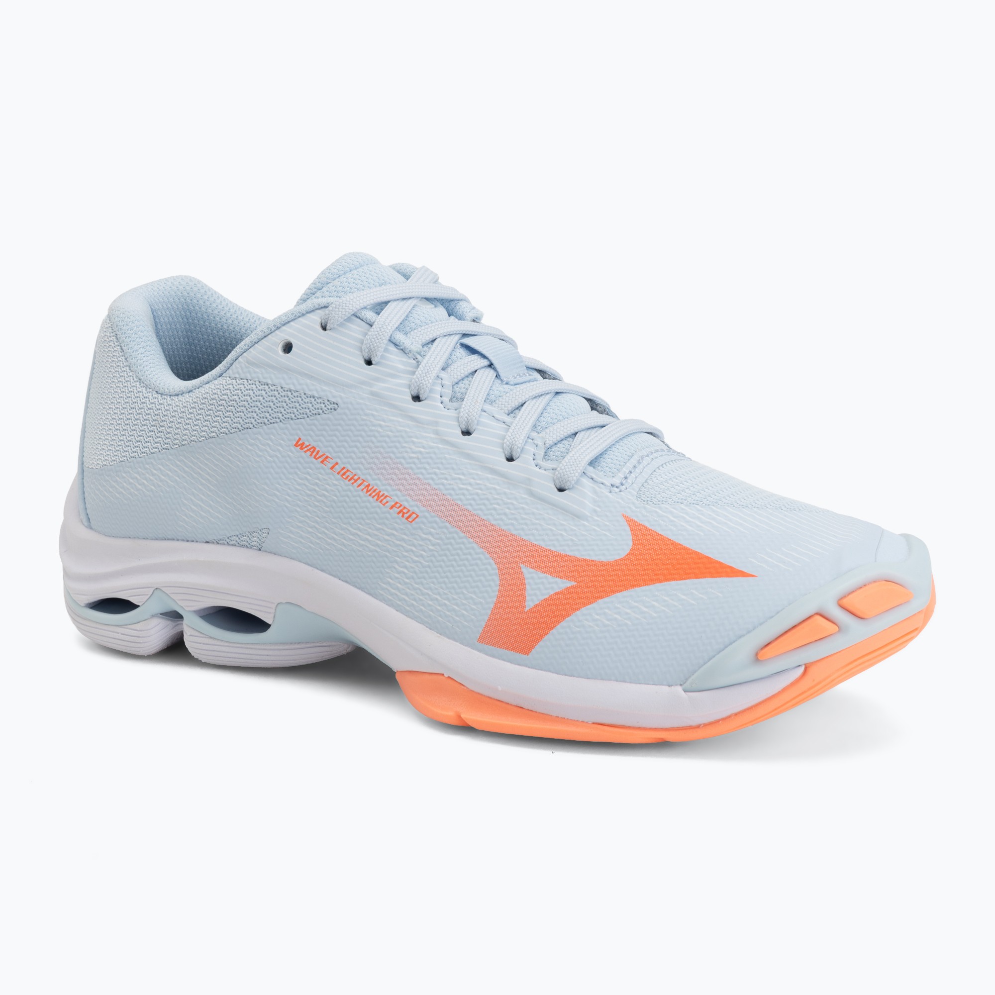 Încălțăminte de volei pentru femei Mizuno Wave Lightning Pro blue finch/lava orange/flamingo coral