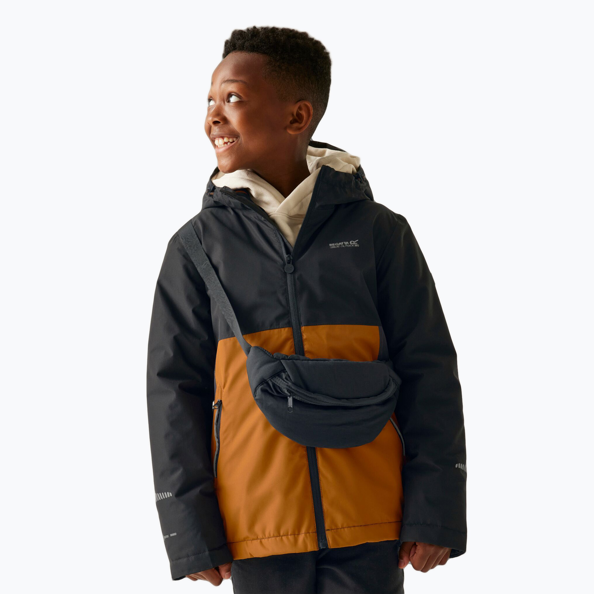 Kurtka przeciwwiatrowa dziecięca REGATTA Hillain Warm black/pumpkin spice/ash 