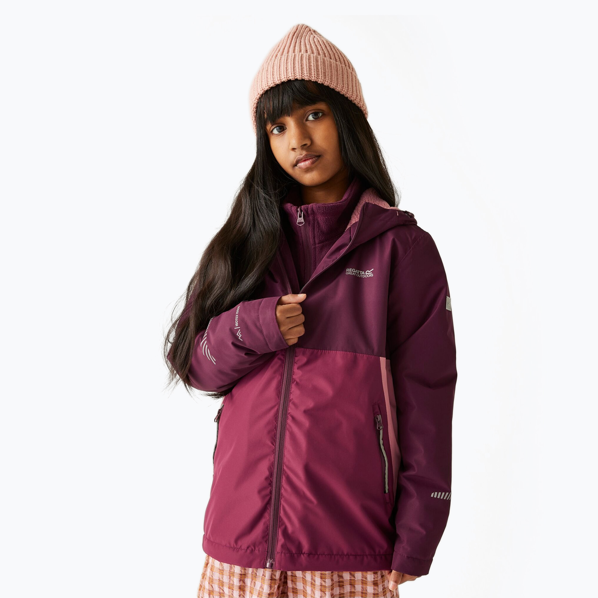 Kurtka przeciwwiatrowa dziecięca REGATTA Hillain Warm fig/dark pimento/dusty rose 