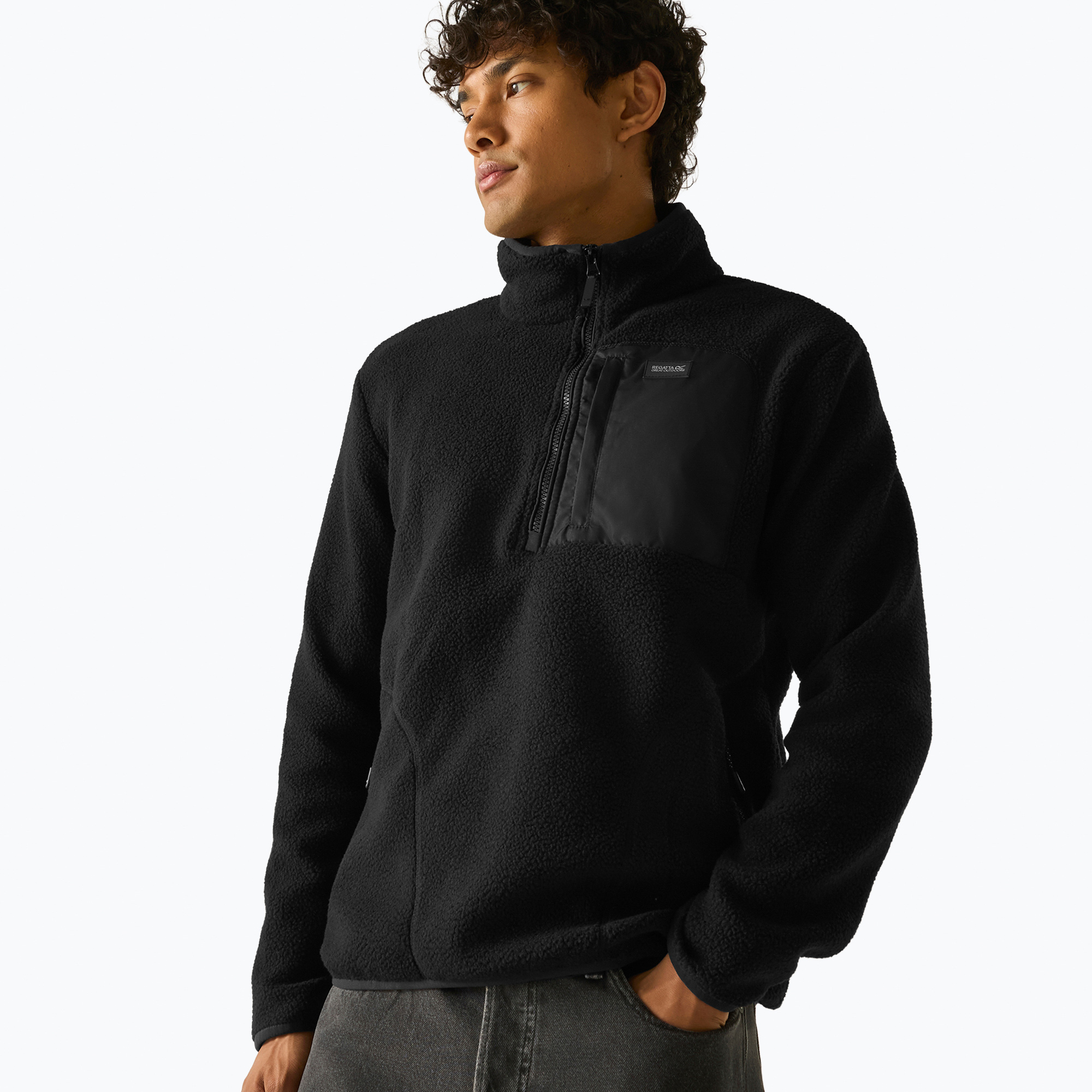 Pánska fleecová mikina REGATTA Frankie Borg Half Zip black/black