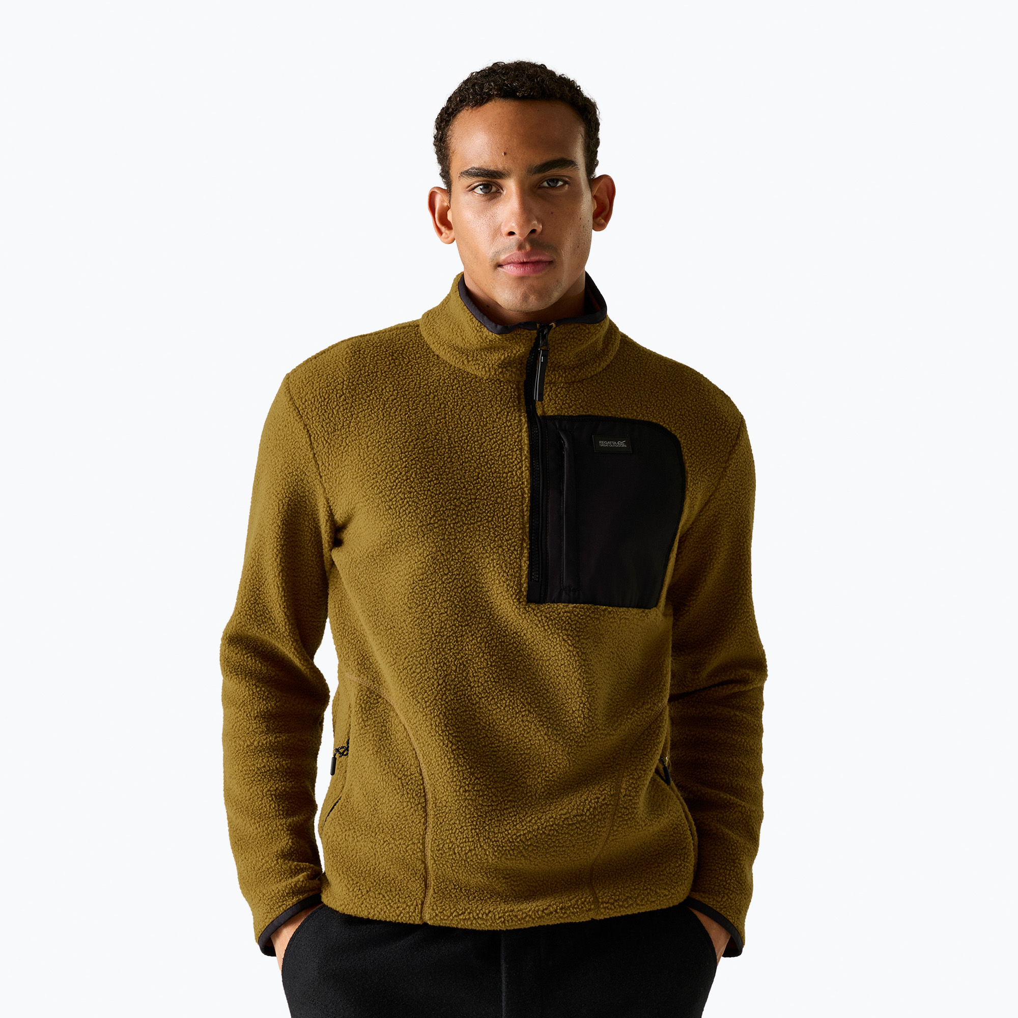 Bluză fleece pentru bărbați REGATTA Frankie Borg Half Zip rich tan/black