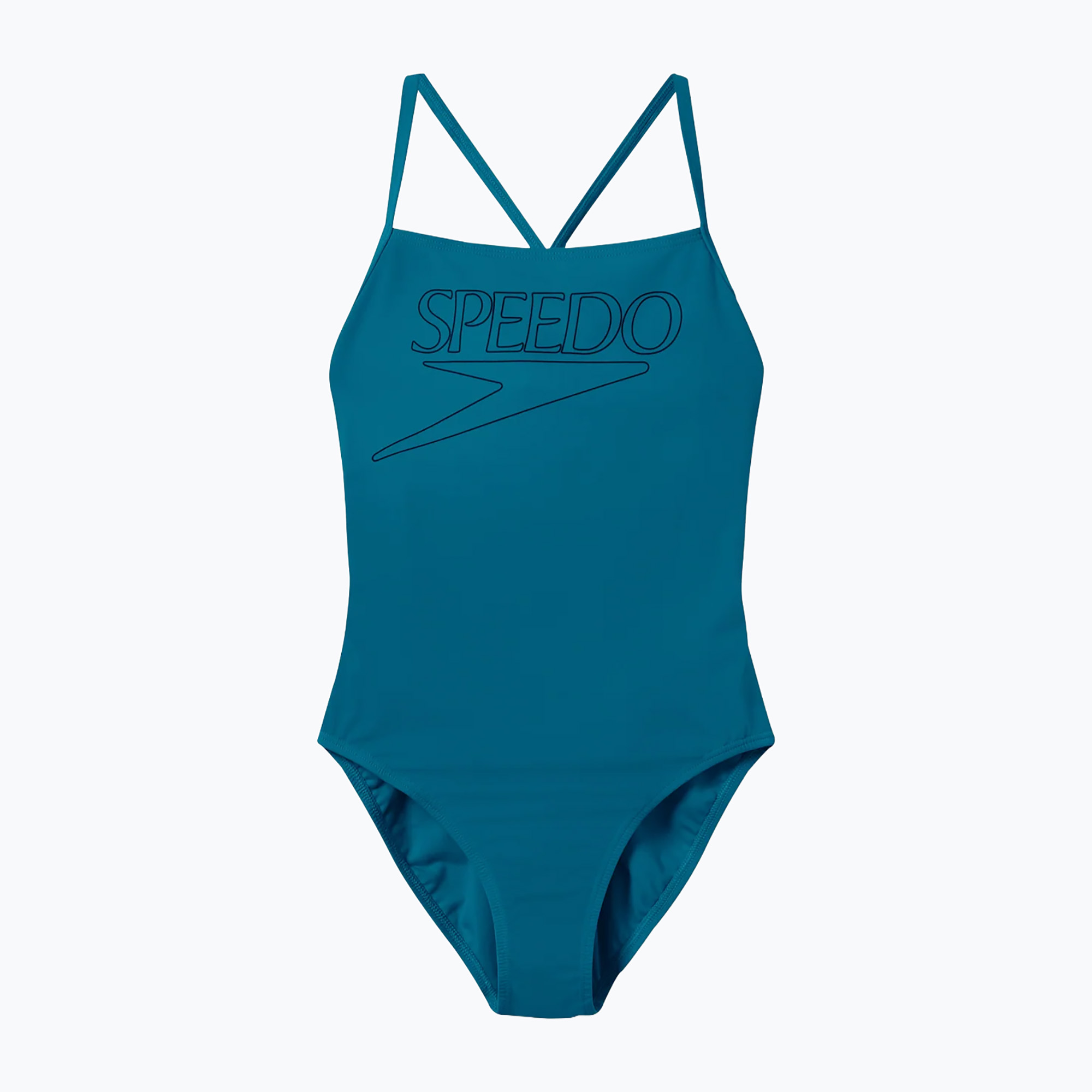 Дамски цял бански костюм Speedo Endurance  с лого и тънки презрамки в цвят тийл абис